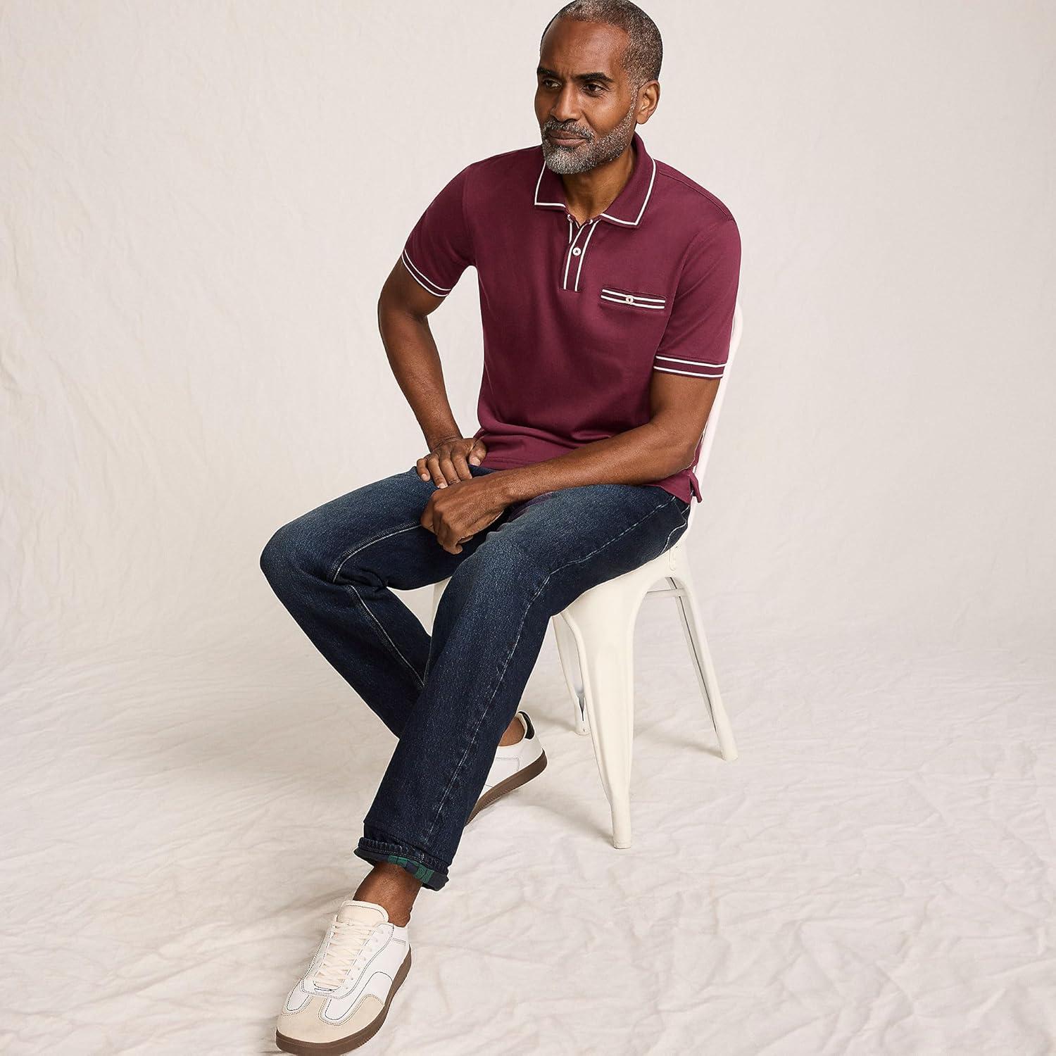 imageLands End Mens Short Sleeve Tipped Welt Pocket AmericanGrown Supima Cotton PoloLush Burgundy