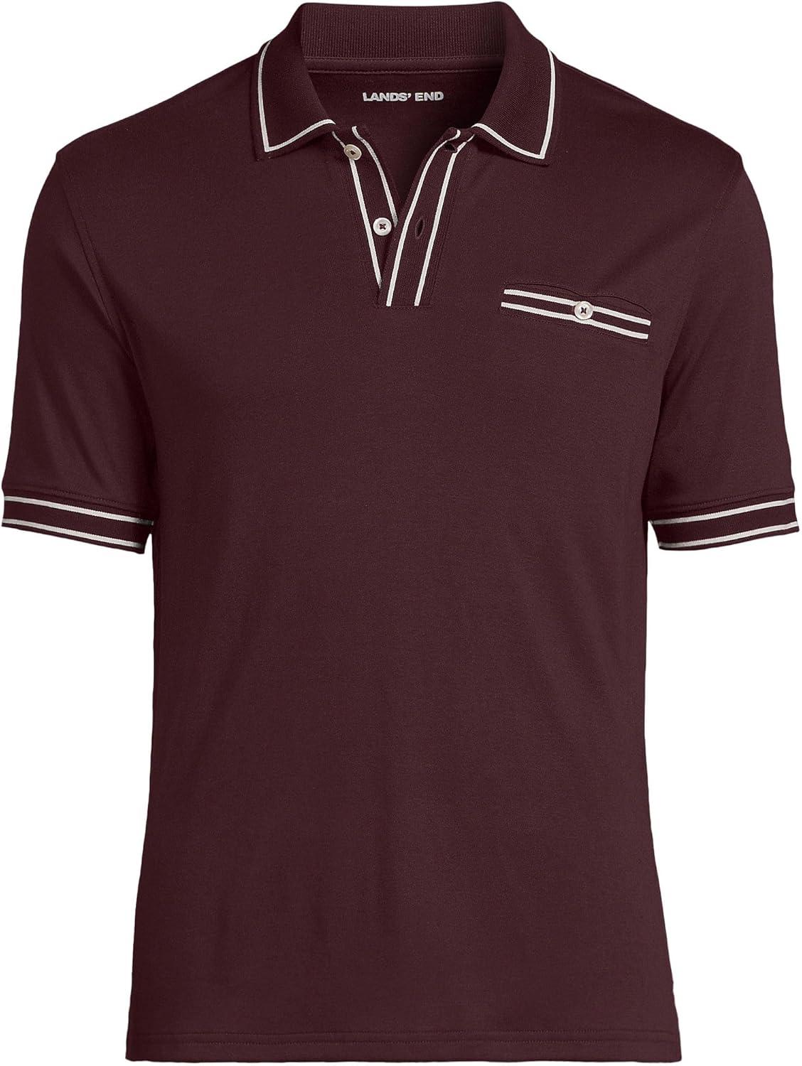 imageLands End Mens Short Sleeve Tipped Welt Pocket AmericanGrown Supima Cotton PoloLush Burgundy