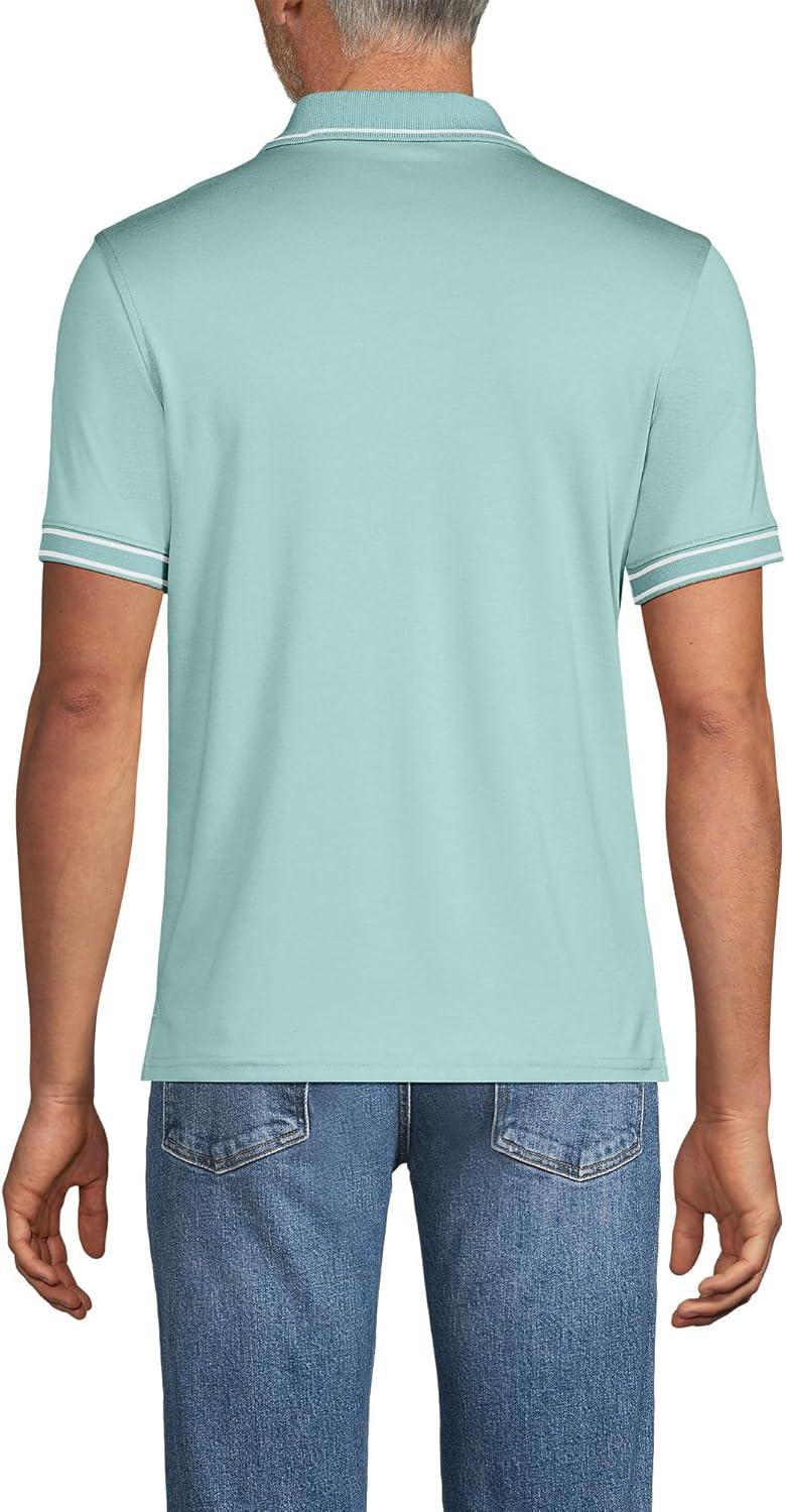 imageLands End Mens Short Sleeve Tipped Welt Pocket AmericanGrown Supima Cotton PoloPale Teal