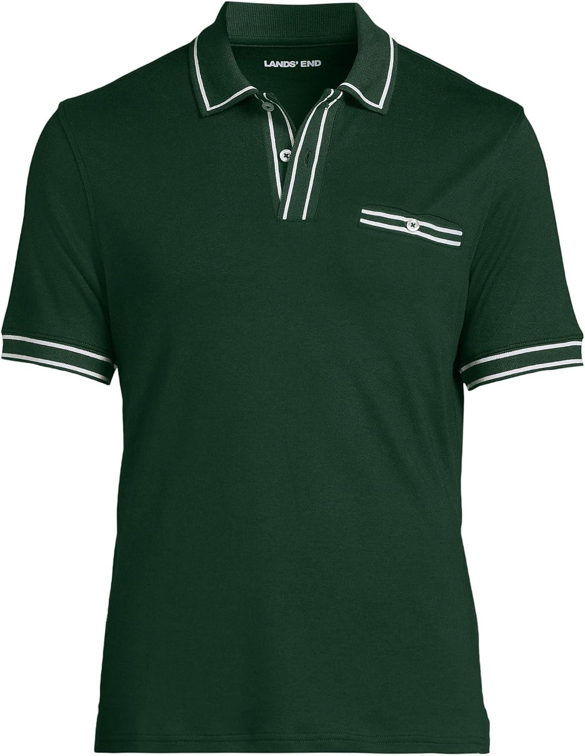 imageLands End Mens Short Sleeve Tipped Welt Pocket AmericanGrown Supima Cotton PoloPine Valley