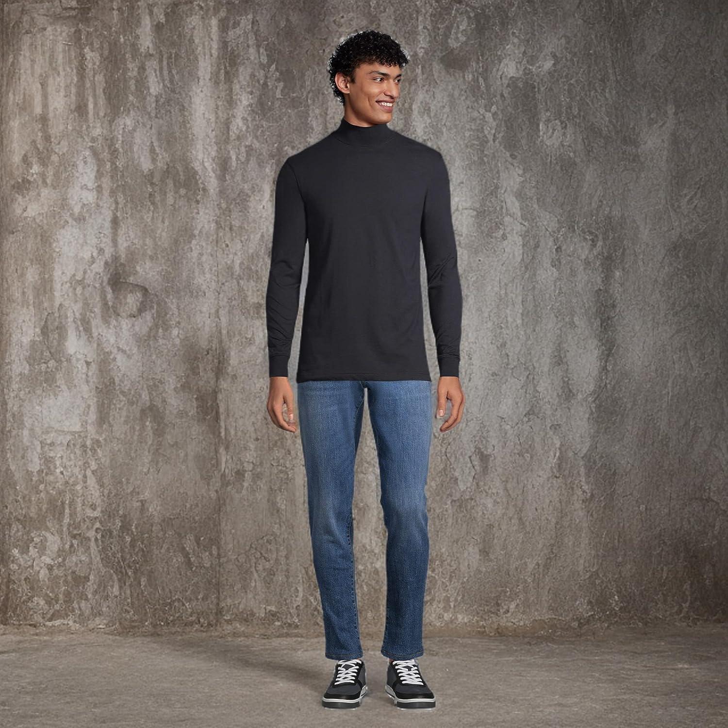 imageLands End Mens SuperT CottonBlend Mock Turtleneck ShirtBlack