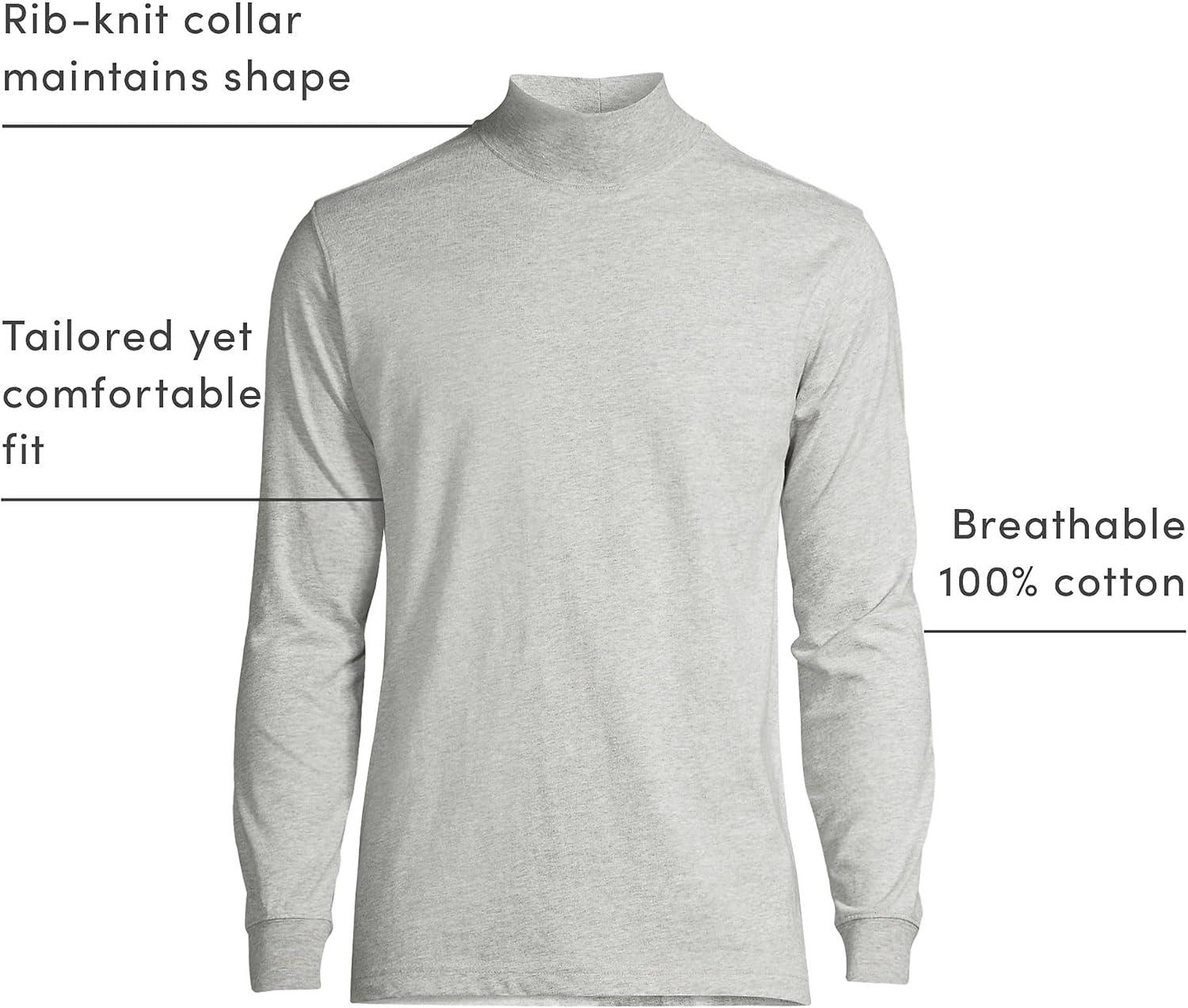 imageLands End Mens SuperT CottonBlend Mock Turtleneck ShirtGray Heather