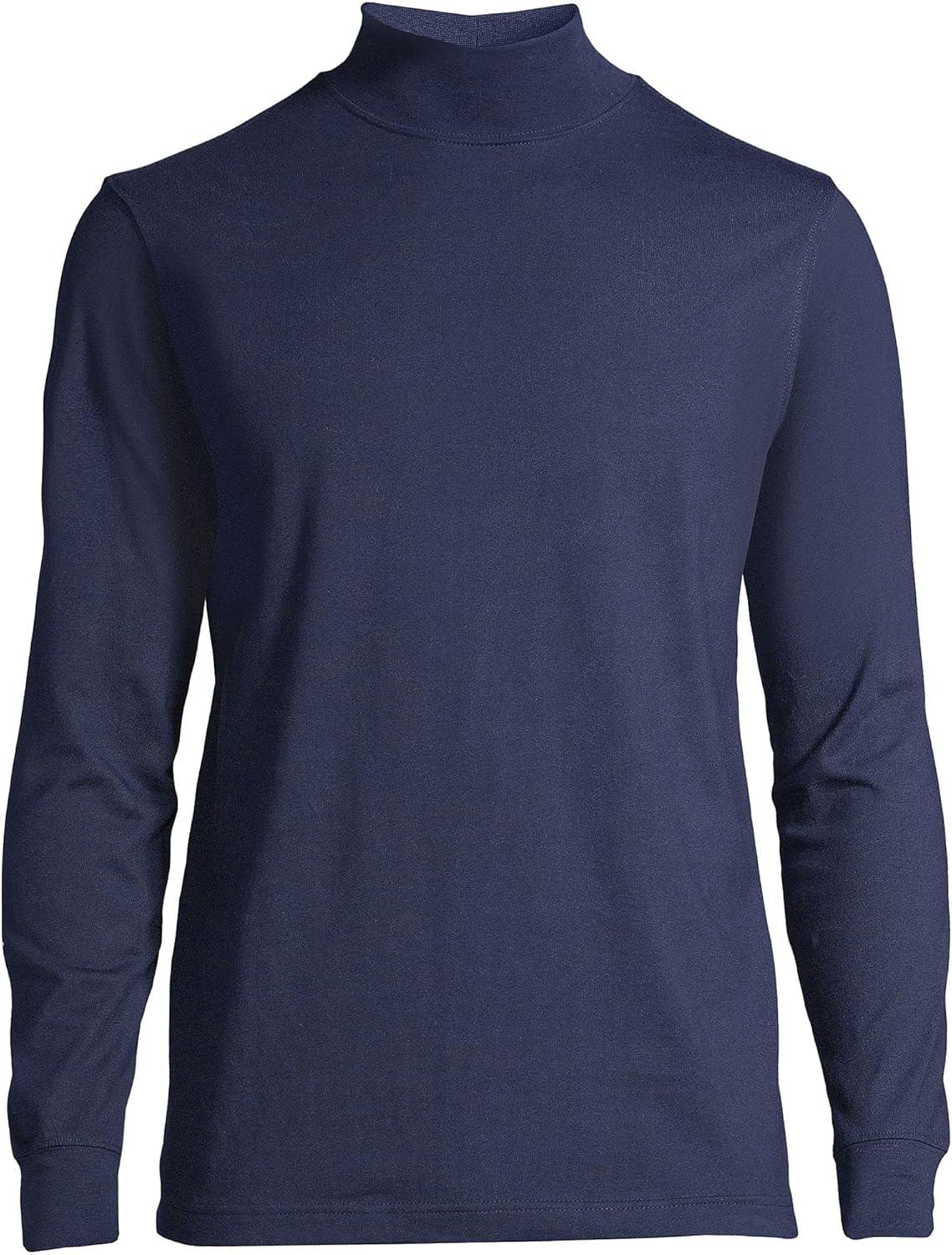 imageLands End Mens SuperT CottonBlend Mock Turtleneck ShirtRadiant Navy