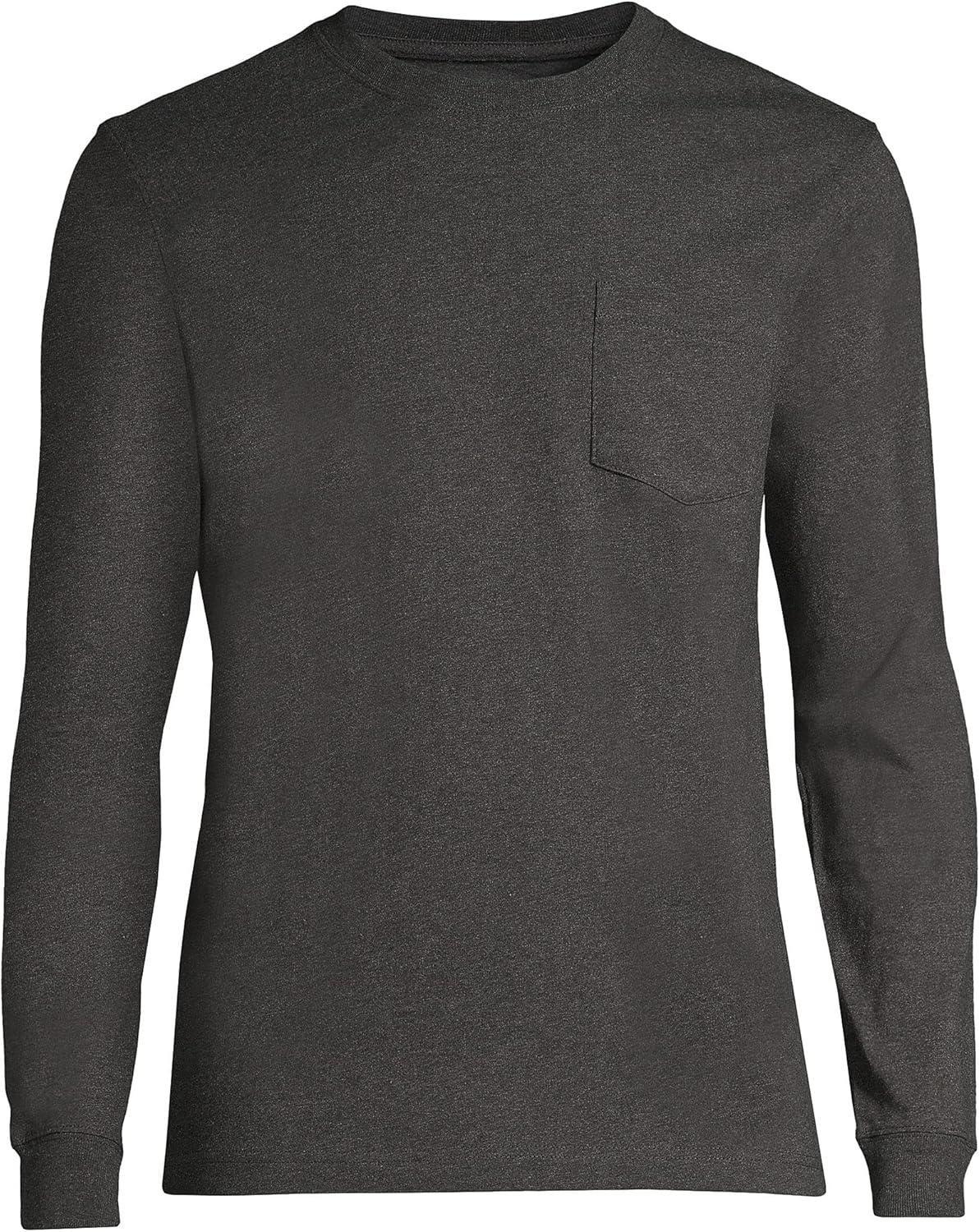 imageLands End Mens SuperT Long Sleeve TShirt with PocketDark Charcoal Heather