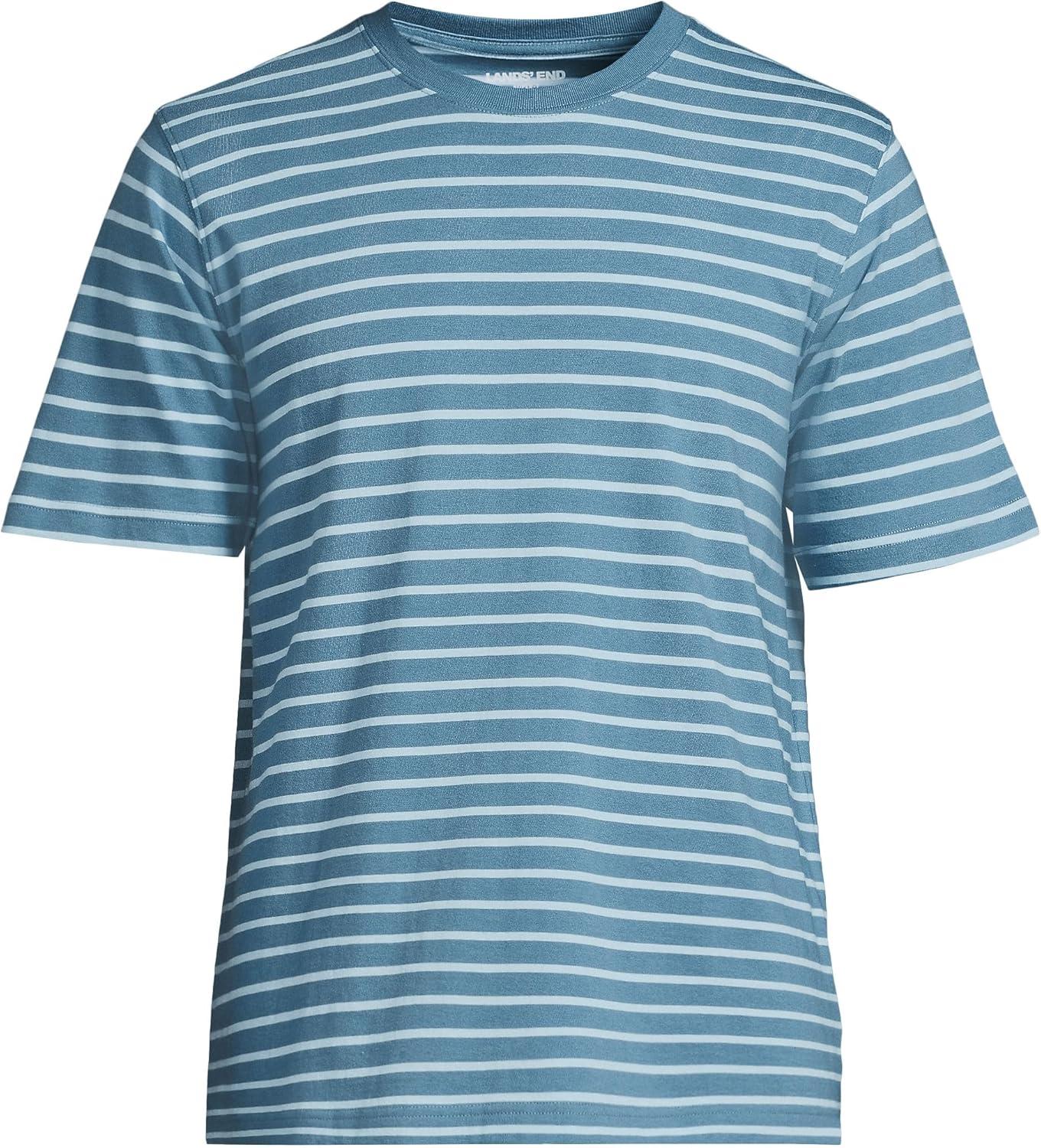 imageLands End Mens SuperT Short Sleeve TShirtSoft PeacockBlue Stripe
