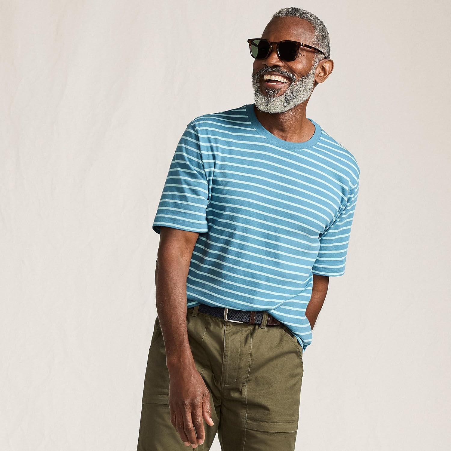 imageLands End Mens SuperT Short Sleeve TShirtSoft PeacockBlue Stripe