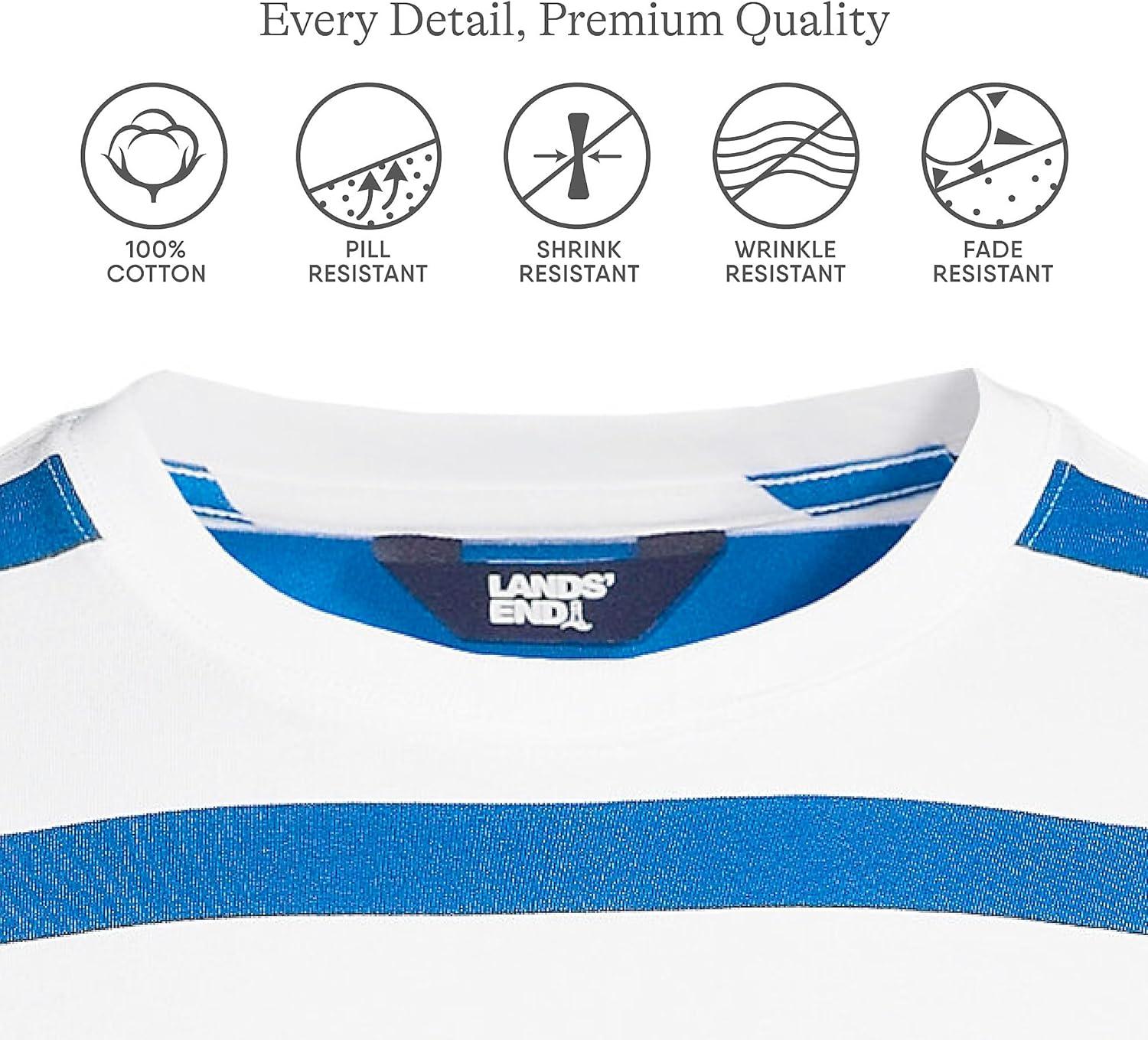 imageLands End Mens SuperT Short Sleeve TShirtWhiteNautical Blue Stripe