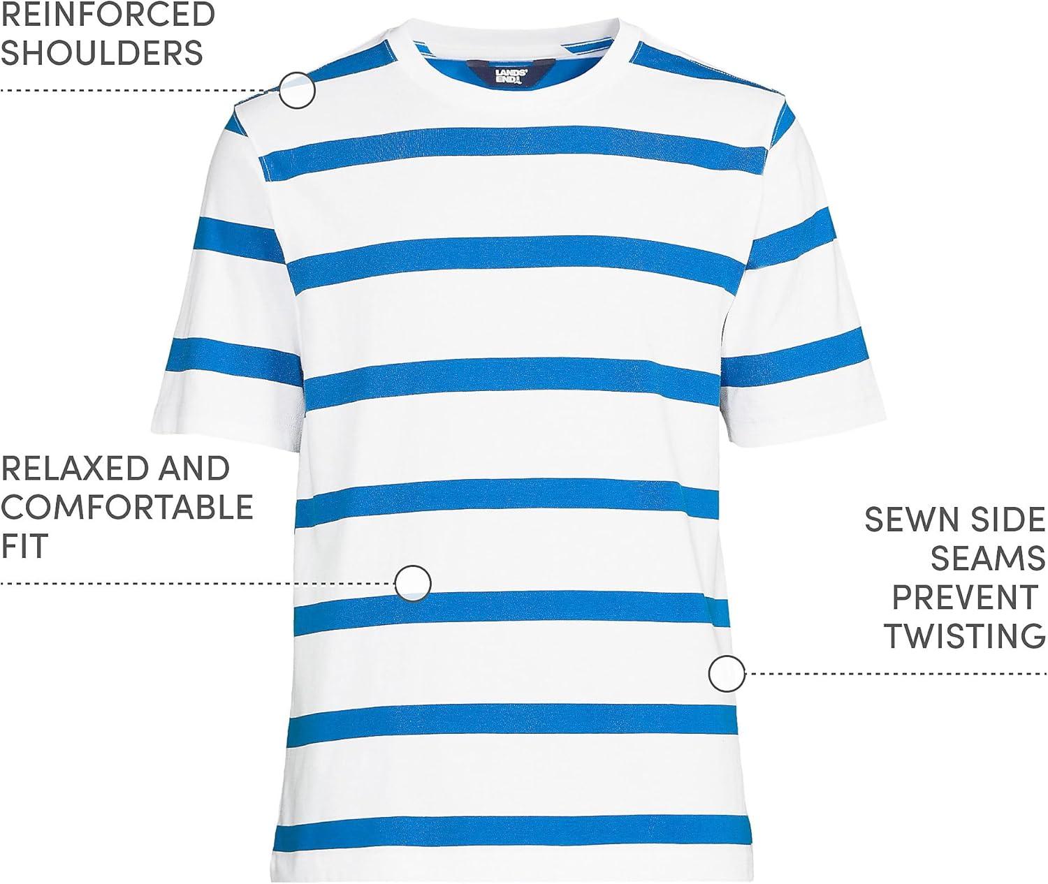 imageLands End Mens SuperT Short Sleeve TShirtWhiteNautical Blue Stripe