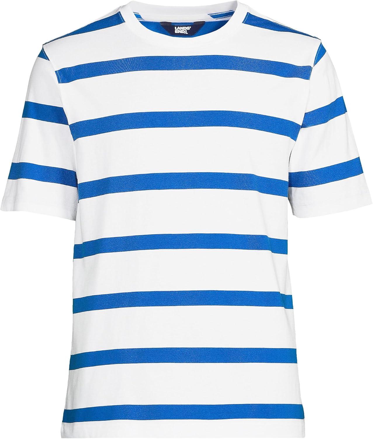 imageLands End Mens SuperT Short Sleeve TShirtWhiteNautical Blue Stripe