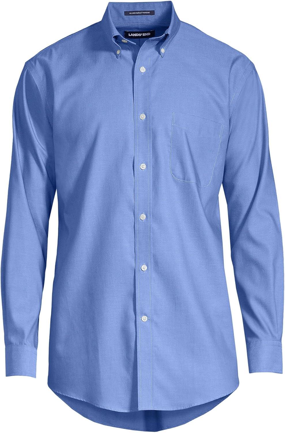 imageLands End Mens Tailored Fit No Iron Solid AmericanGrown Supima Cotton Pinpoint Buttondown Collar Dress ShirtLight French Blue