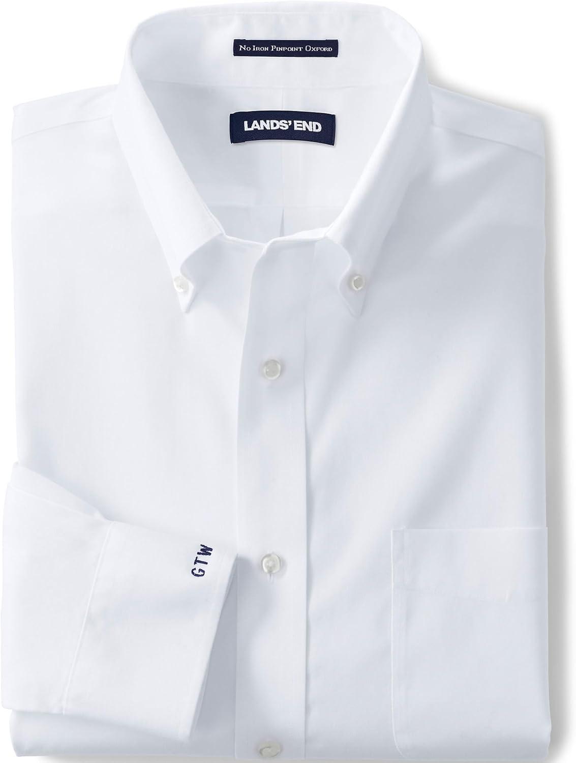 imageLands End Mens Tailored Fit No Iron Solid AmericanGrown Supima Cotton Pinpoint Buttondown Collar Dress ShirtLight French Blue