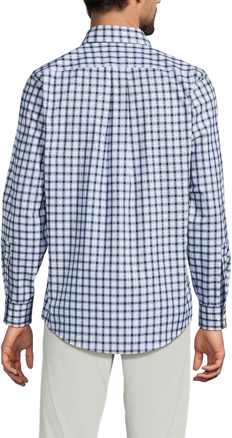 imageLands End Mens Tailored Fit No Iron Twill Long Sleeve ShirtDeep Sea NavyTourmaline Plaid