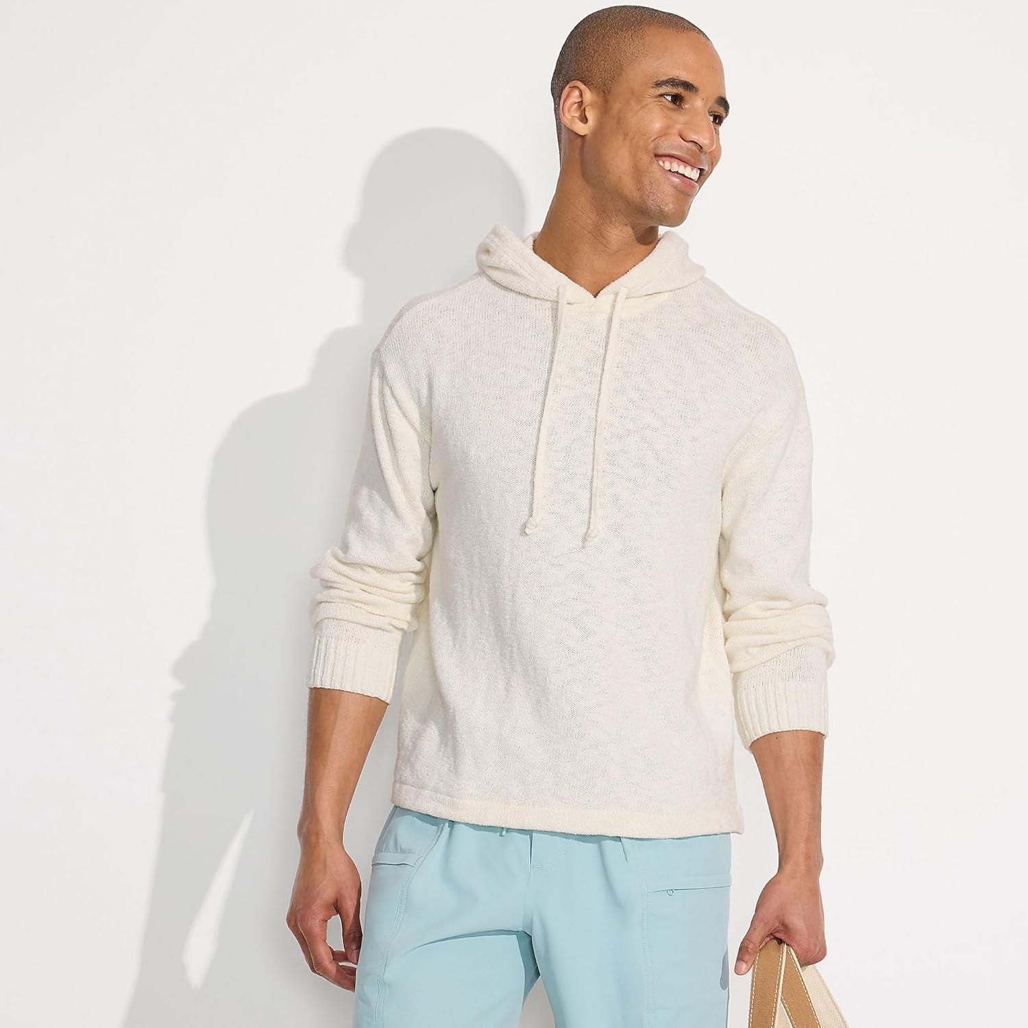 imageLands End Mens Textural Slub Hoodie SweaterIvory