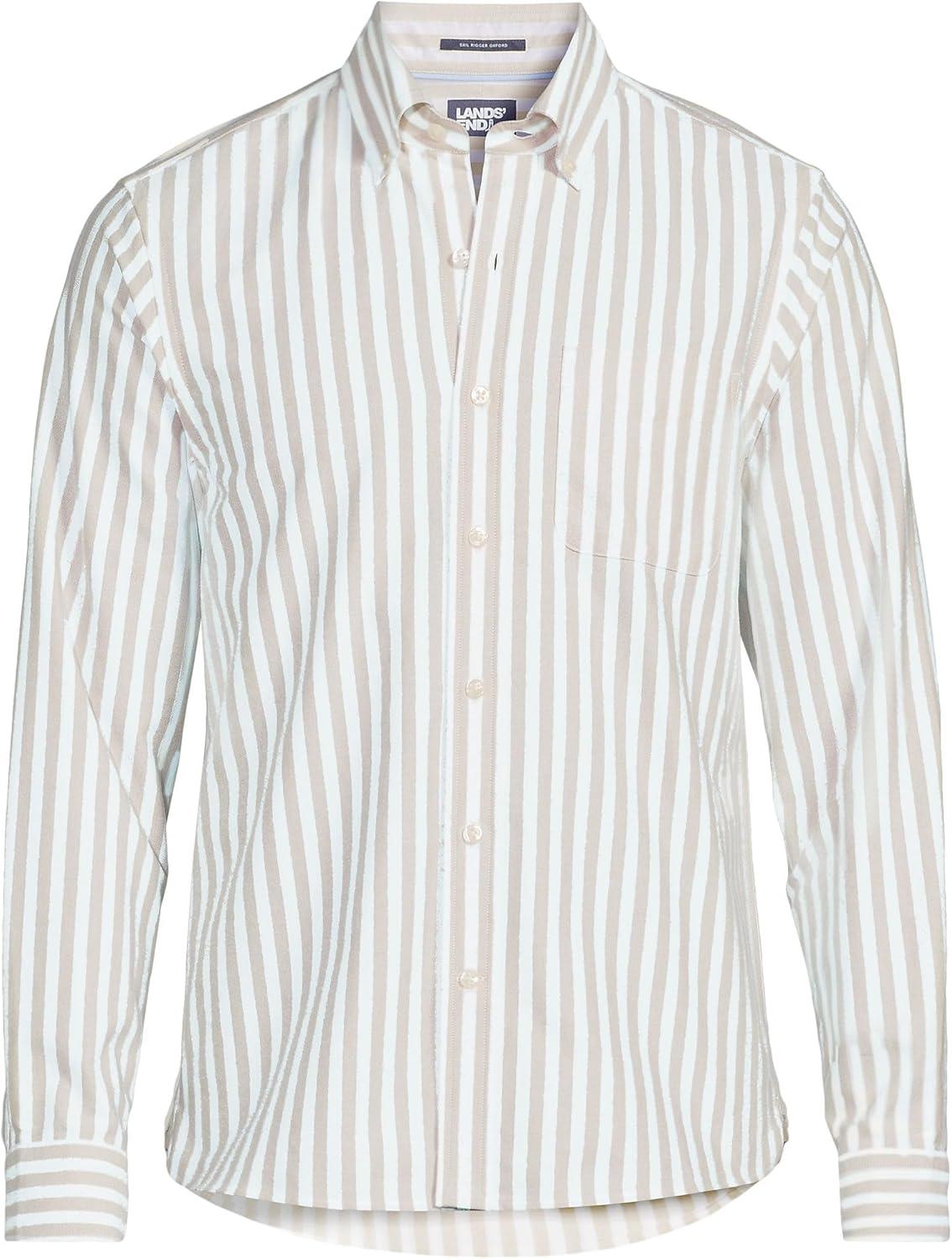 imageLands End Mens Traditional Fit ComfortFirst Sail Rigger Oxford ShirtDesert TanWhite Stripe