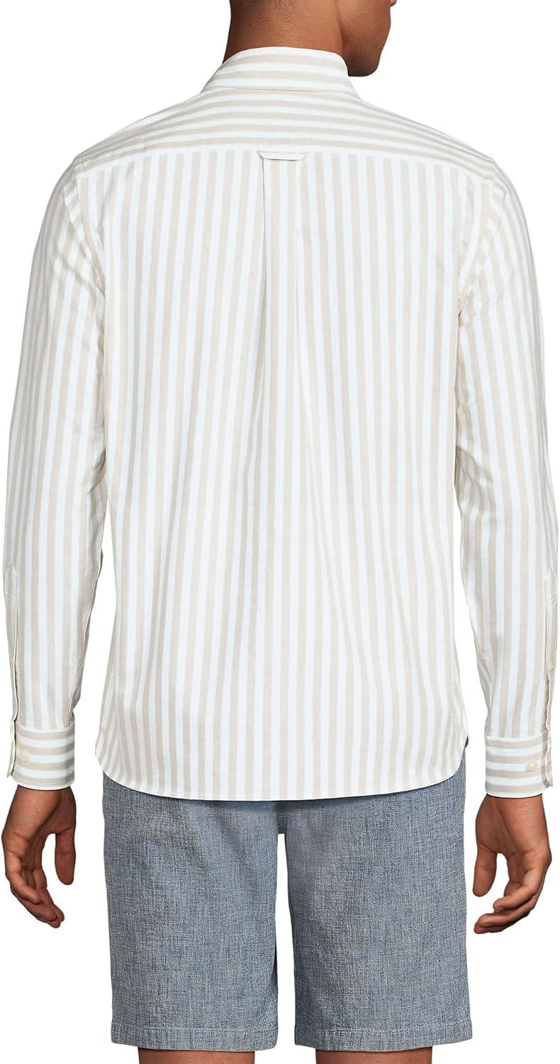 imageLands End Mens Traditional Fit ComfortFirst Sail Rigger Oxford ShirtDesert TanWhite Stripe