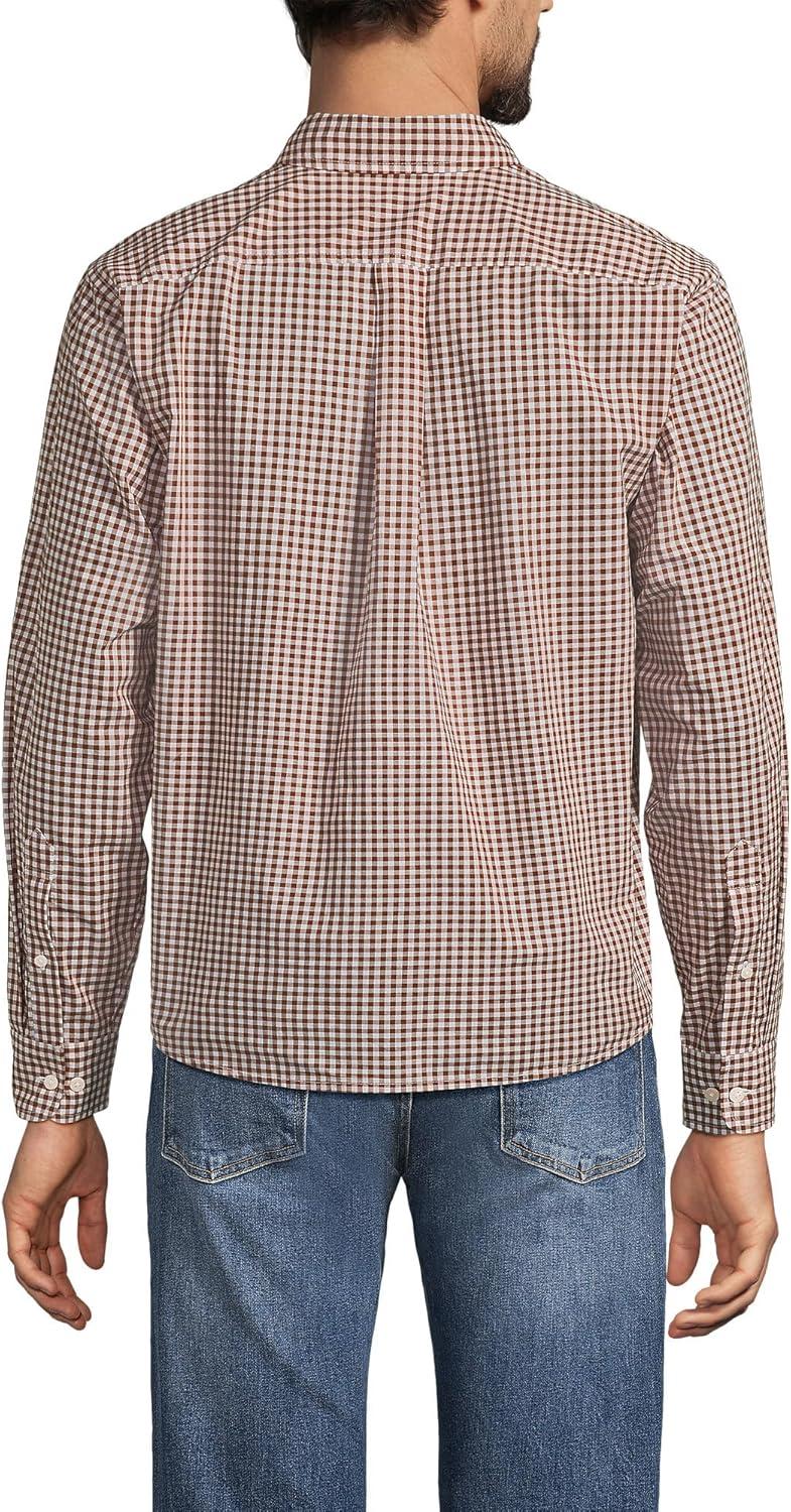 imageLands End Mens Traditional Fit Essential Lightweight Poplin ShirtBrownWhite Gingham