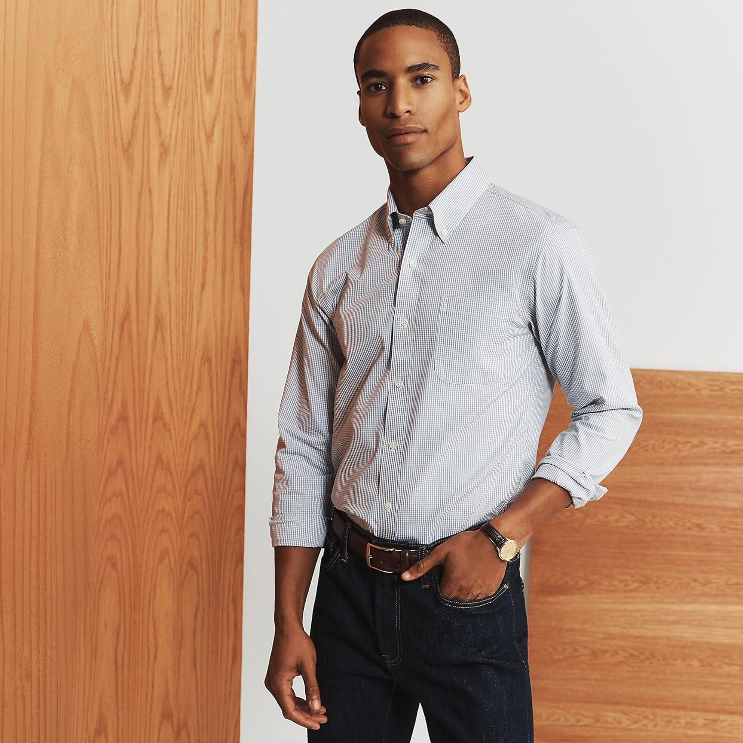 imageLands End Mens Traditional Fit Solid No Iron AmericanGrown Supima Pinpoint Buttondown Collar Dress ShirtUltimate Gray Check