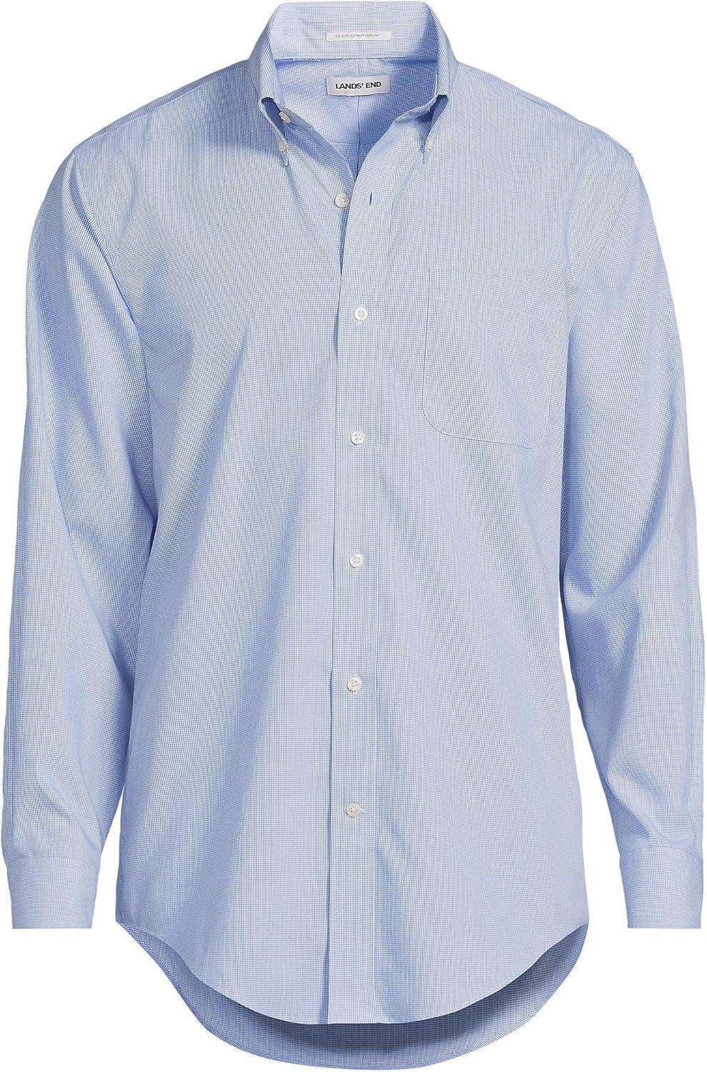 imageLands End Mens Traditional Fit Solid No Iron AmericanGrown Supima Pinpoint Buttondown Collar Dress ShirtVibrant Lapis Mini Check