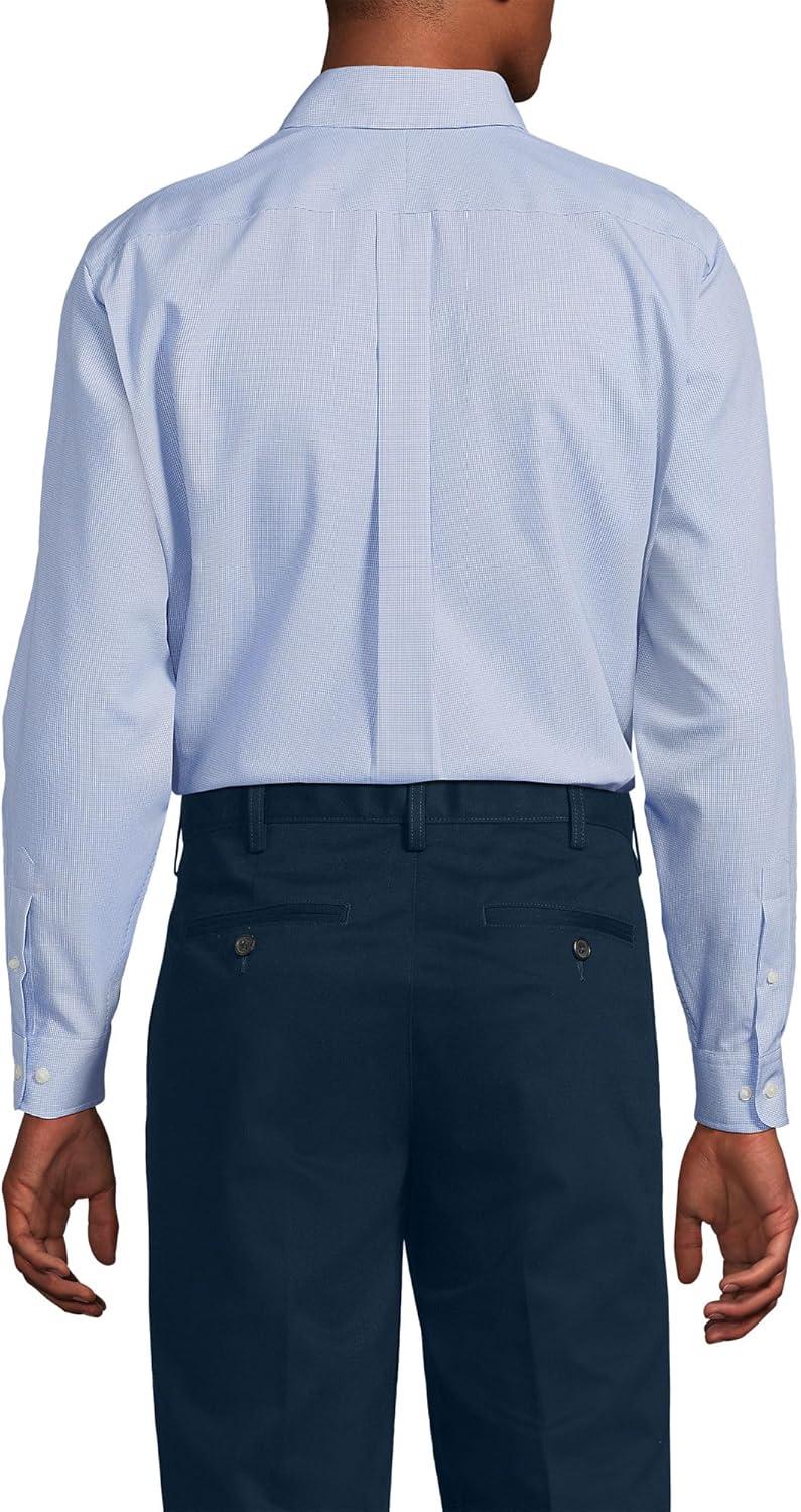 imageLands End Mens Traditional Fit Solid No Iron AmericanGrown Supima Pinpoint Buttondown Collar Dress ShirtVibrant Lapis Mini Check