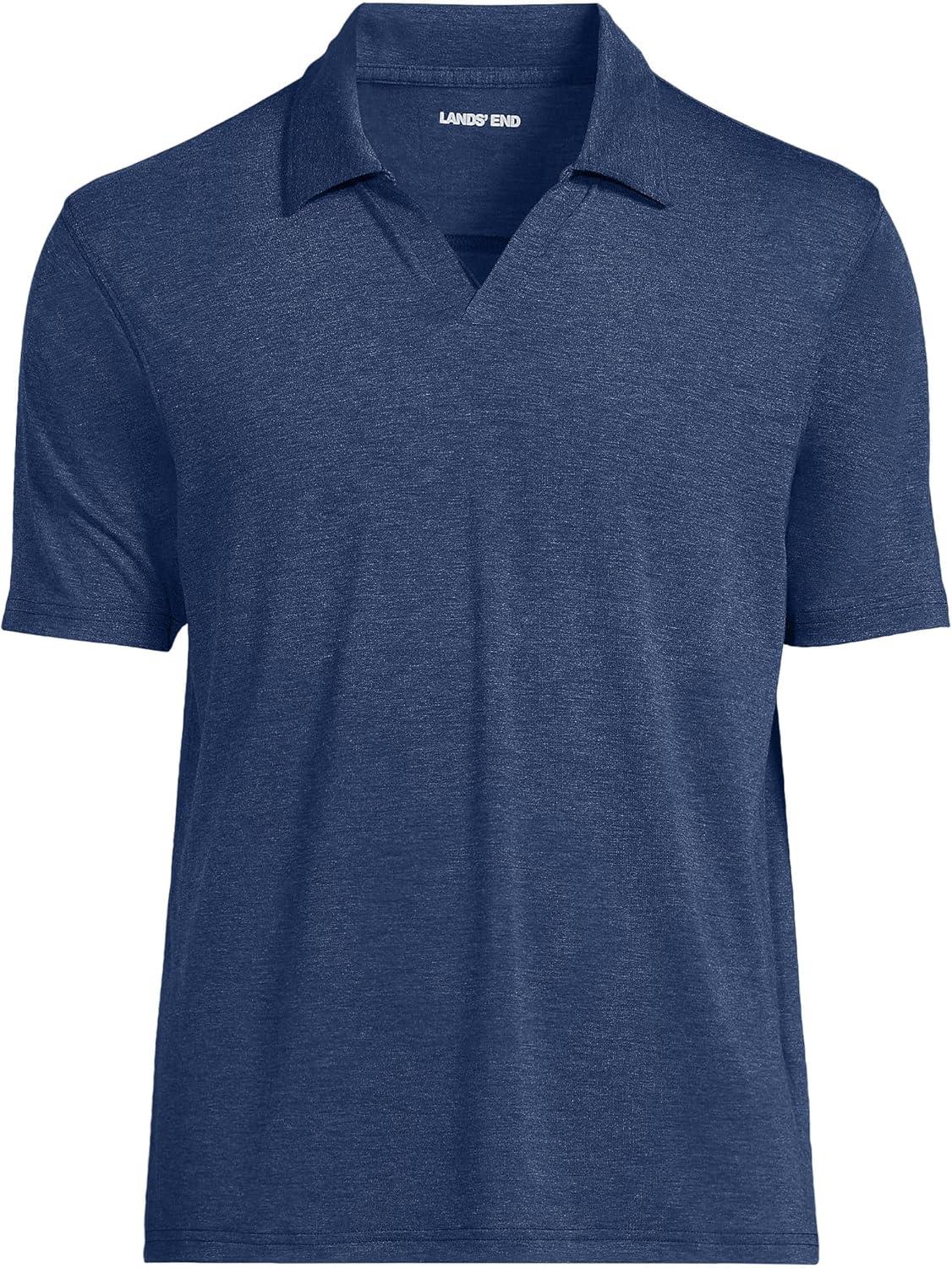 imageLands End Mens UPF 50 Short Sleeve Johnny Collar Polo Rash Guard ShirtDeep Sea Navy Heather