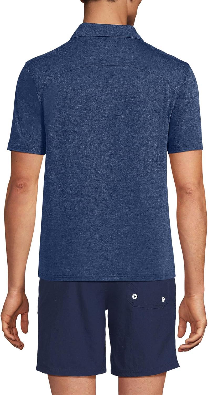 imageLands End Mens UPF 50 Short Sleeve Johnny Collar Polo Rash Guard ShirtDeep Sea Navy Heather