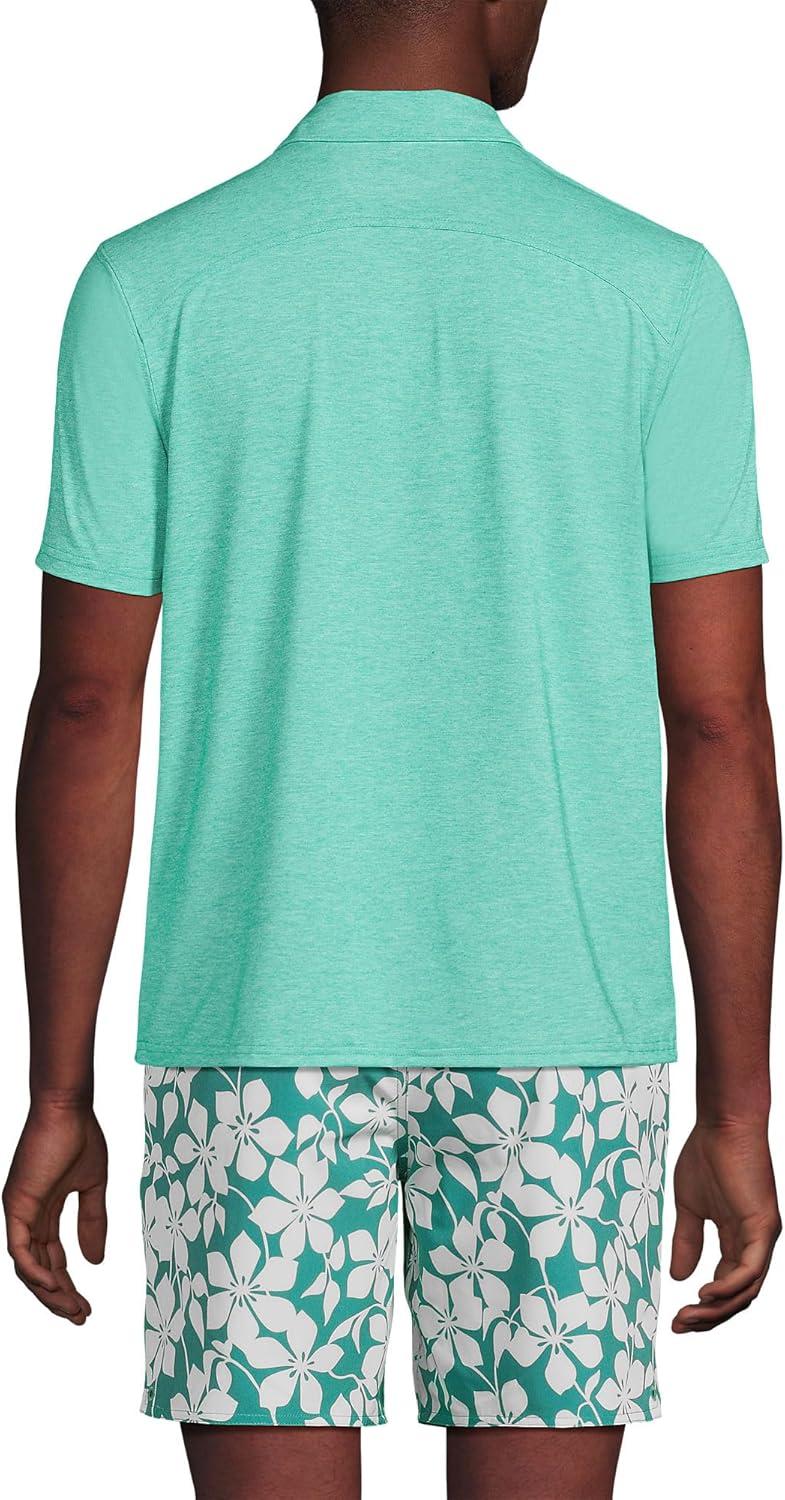 imageLands End Mens UPF 50 Short Sleeve Johnny Collar Polo Rash Guard ShirtFrosted Green Heather