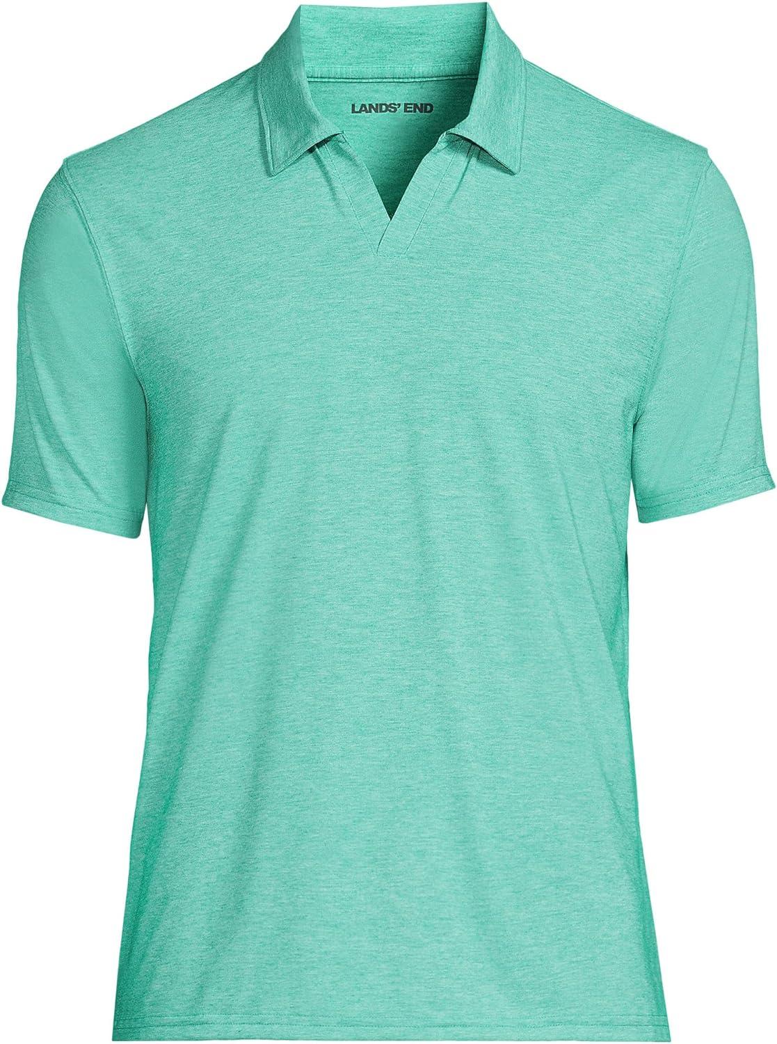 imageLands End Mens UPF 50 Short Sleeve Johnny Collar Polo Rash Guard ShirtFrosted Green Heather