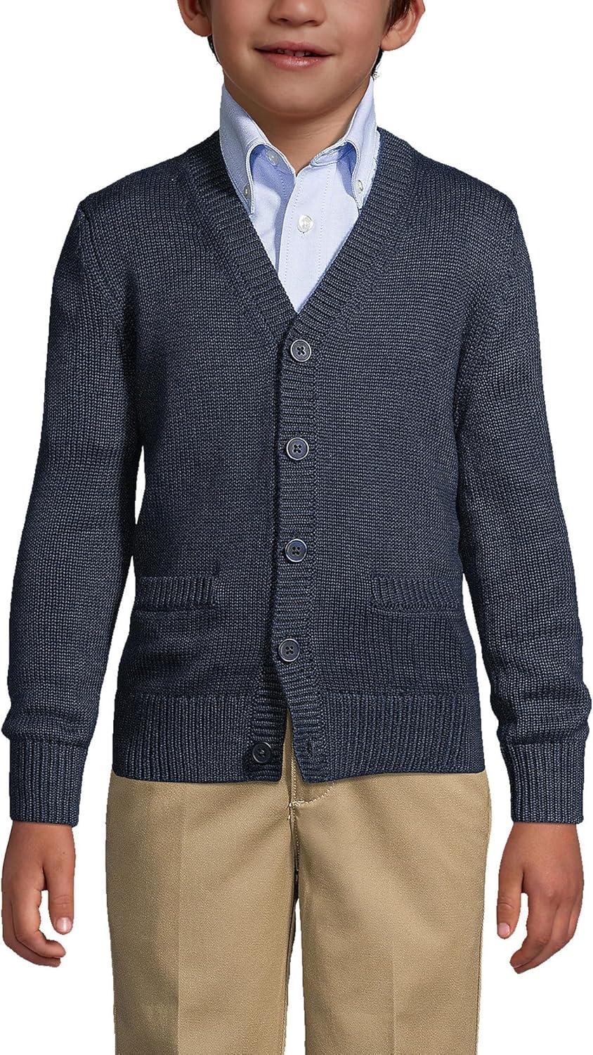 imageLands End School Uniform Boys Cotton Modal Button Front Cardigan SweaterClassic Navy