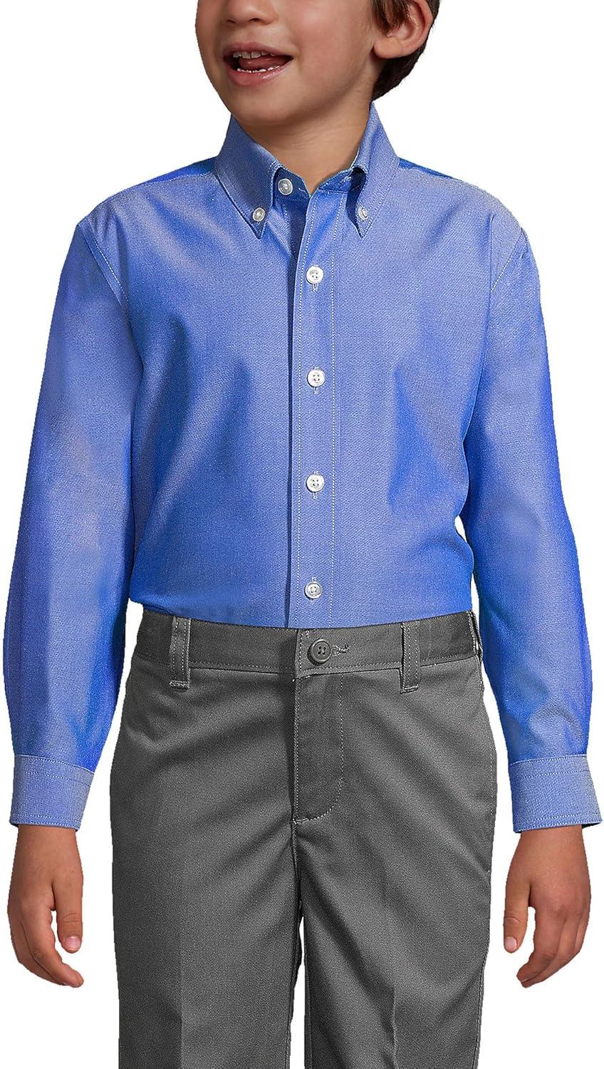 imageLands End School Uniform Boys Long Sleeve No Iron Pinpoint Dress ShirtFrench Blue