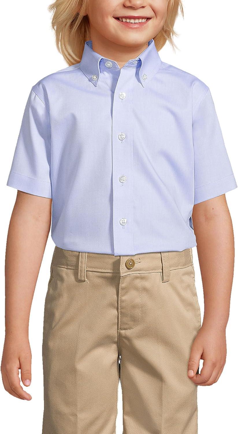 imageLands End School Uniform Boys Short Sleeve No Iron Pinpoint Dress ShirtBlue