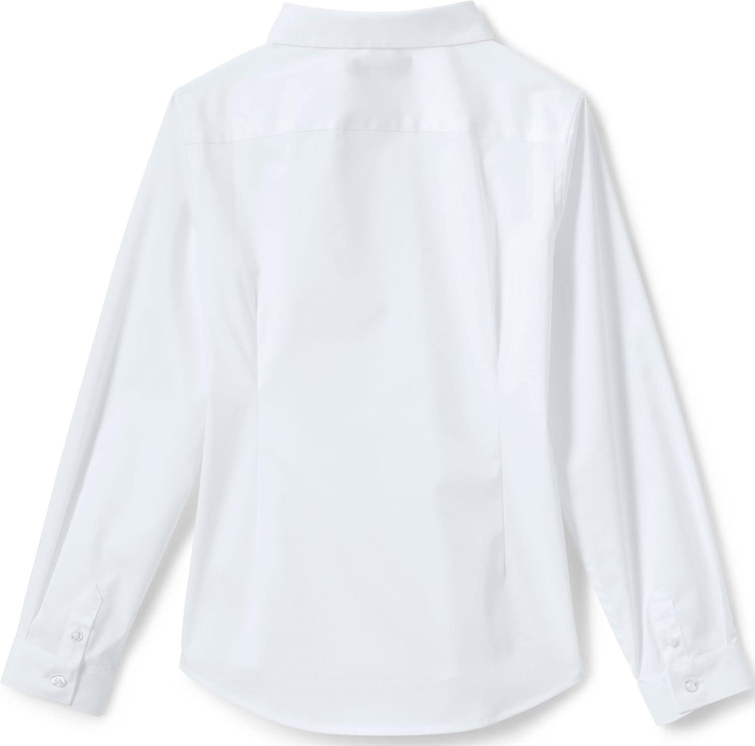 imageLands End School Uniform Girls No Gape Long Sleeve Stretch ShirtPearl White