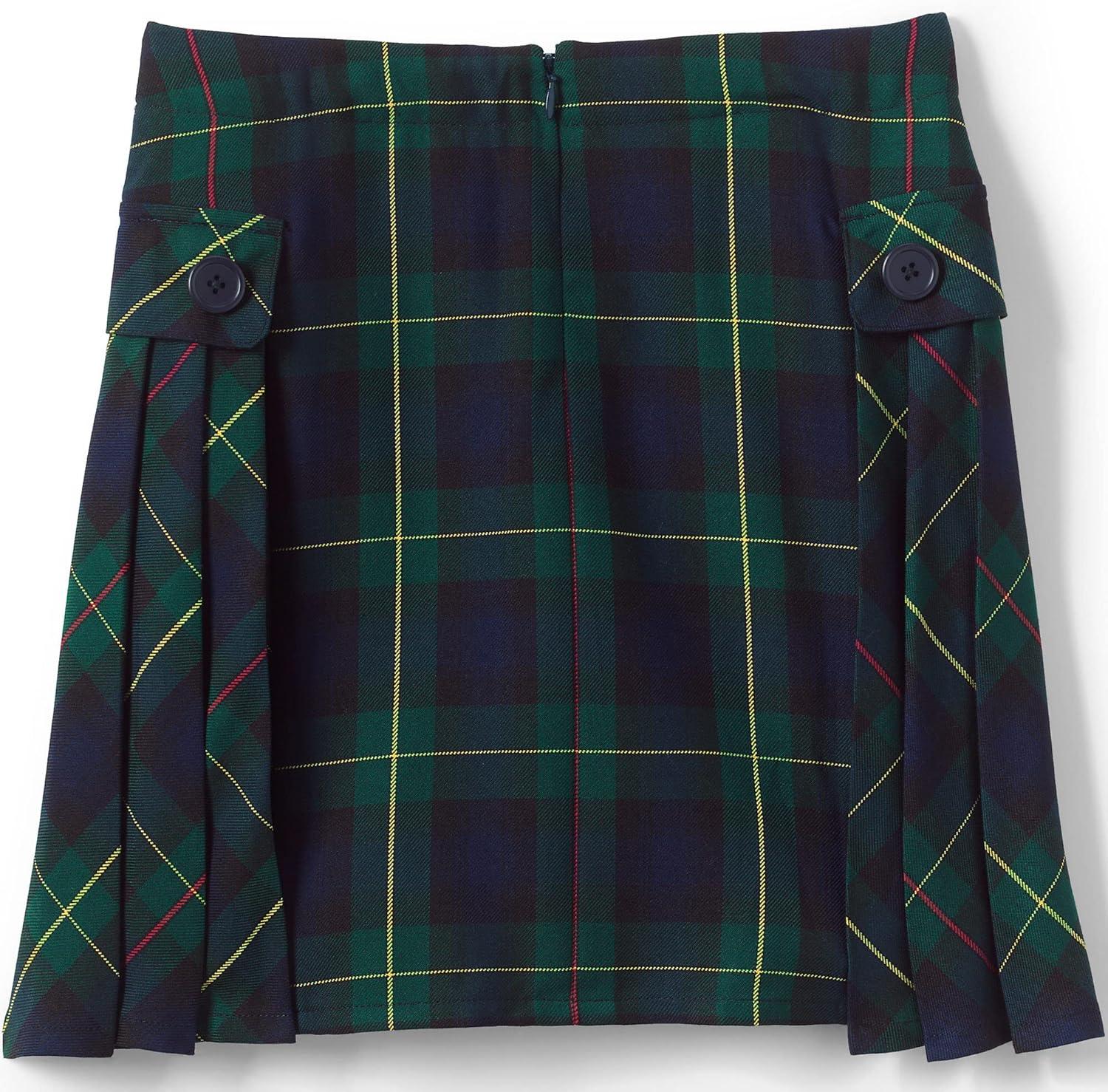 imageLands End School Uniform Girls Side Pleat Plaid Skort Above KneePlaid HunterClassic Navy