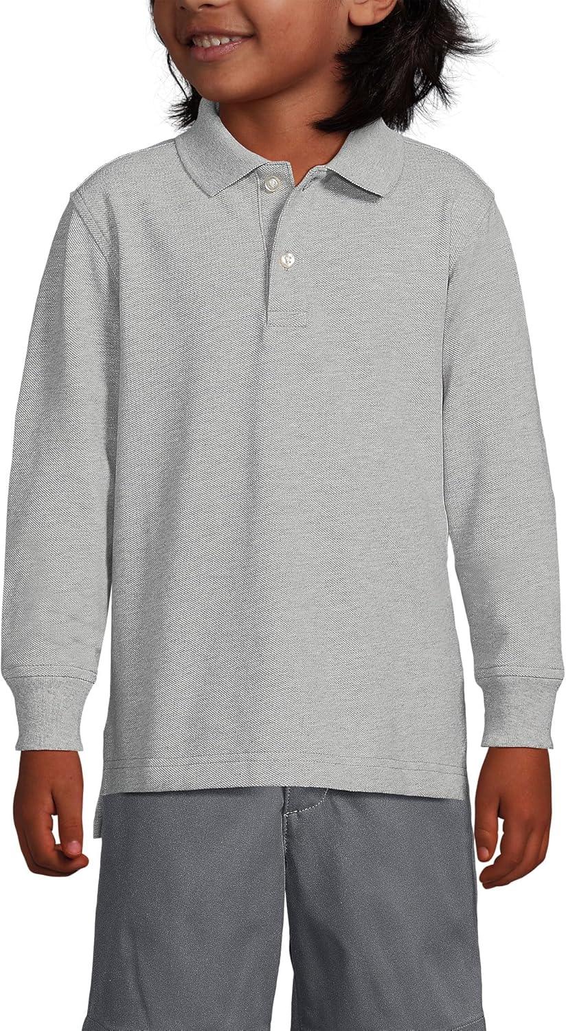 imageLands End School Uniform Kids Long Sleeve Mesh Polo ShirtGray Heather