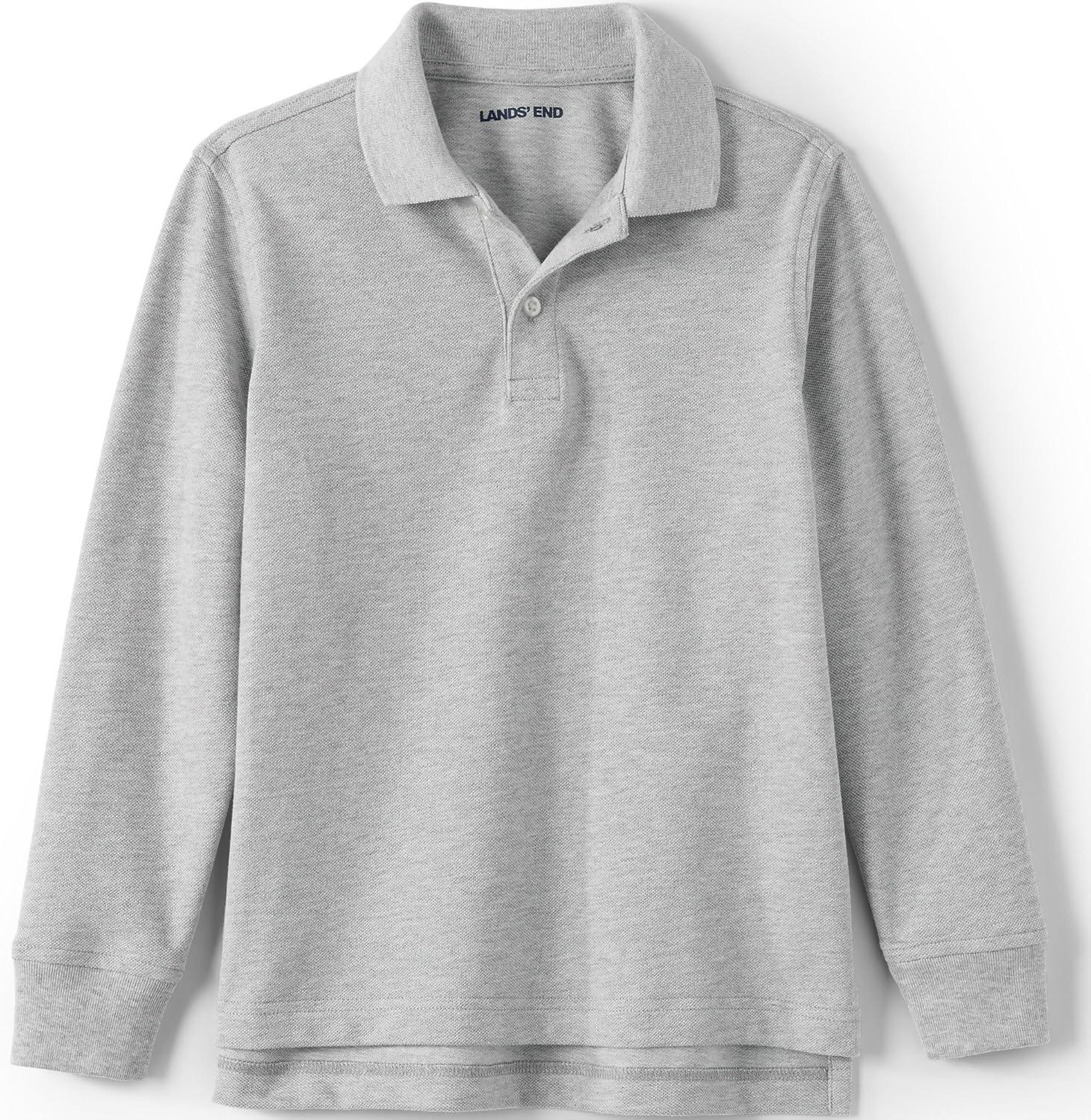 imageLands End School Uniform Kids Long Sleeve Mesh Polo ShirtGray Heather