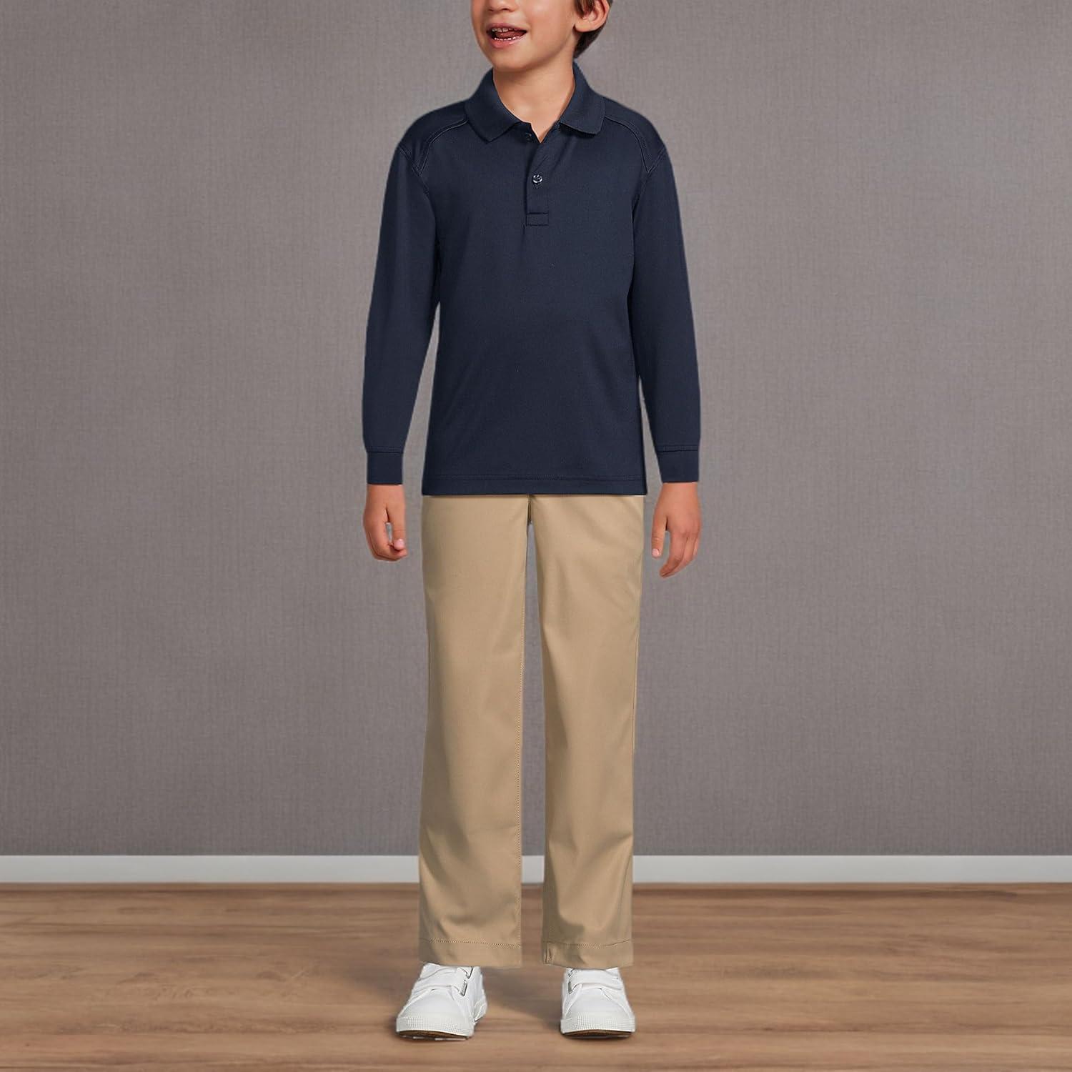 imageLands End School Uniform Kids Long Sleeve Rapid Dry Polo ShirtClassic Navy
