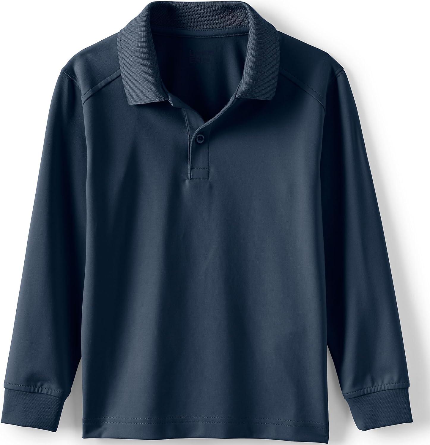 imageLands End School Uniform Kids Long Sleeve Rapid Dry Polo ShirtClassic Navy