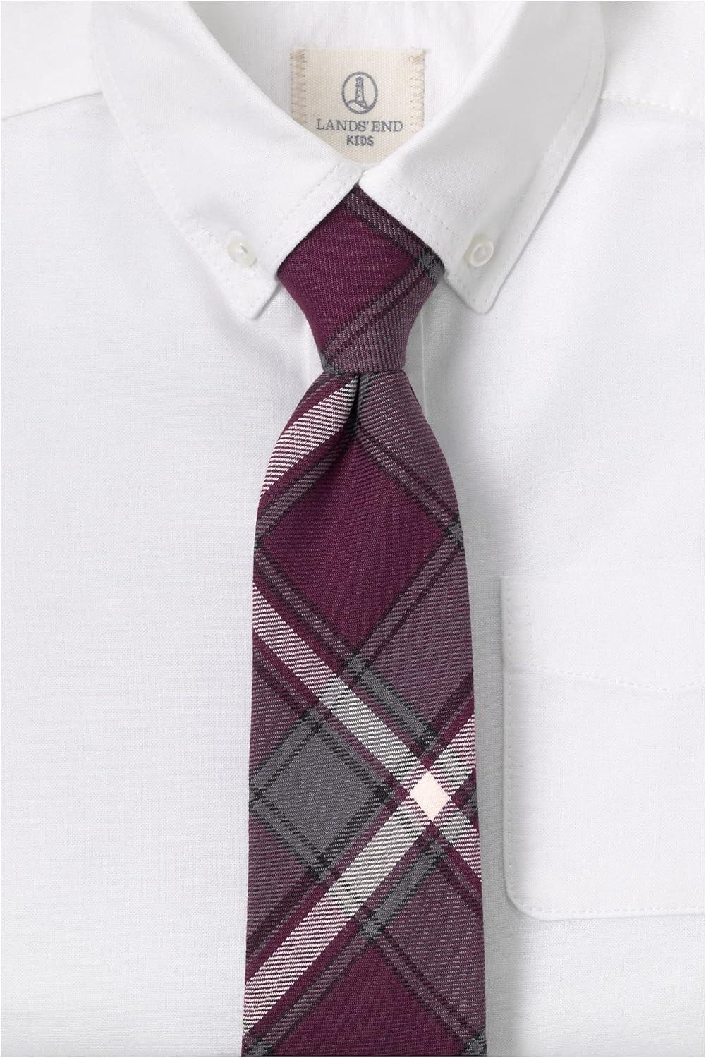 imageLands End School Uniform Kids Plaid To Be Tied TieBurgundyGray Plaid