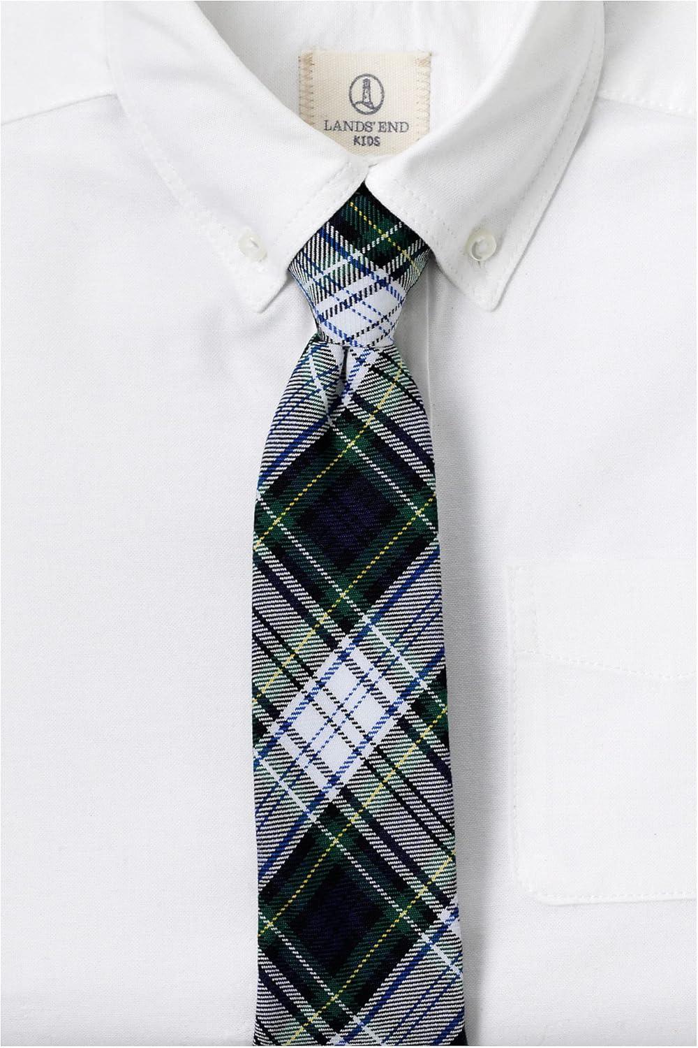 imageLands End School Uniform Kids Pre Tied TieWhite Plaid