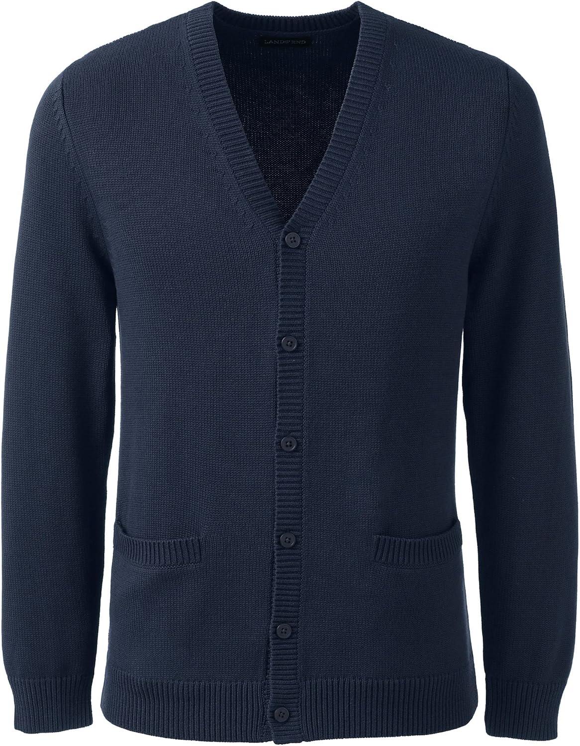 imageLands End School Uniform Mens Cotton Modal Button Front Cardigan SweaterClassic Navy