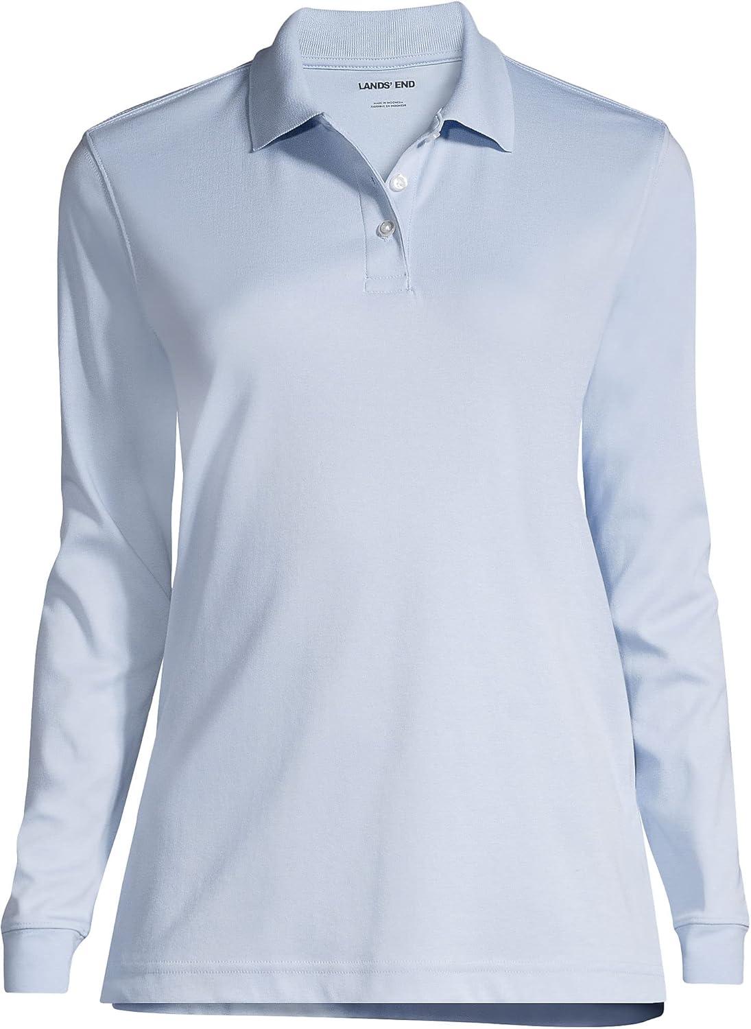 imageLands End School Uniform Womens Long Sleeve Feminine Fit Interlock Polo ShirtBlue
