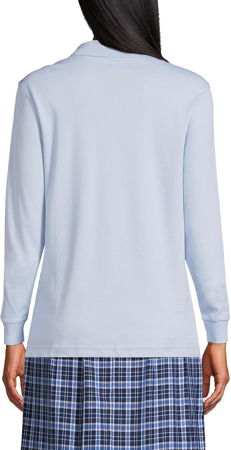 imageLands End School Uniform Womens Long Sleeve Feminine Fit Interlock Polo ShirtBlue