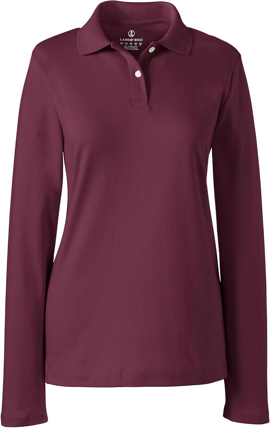 imageLands End School Uniform Womens Long Sleeve Feminine Fit Interlock Polo ShirtBurgundy