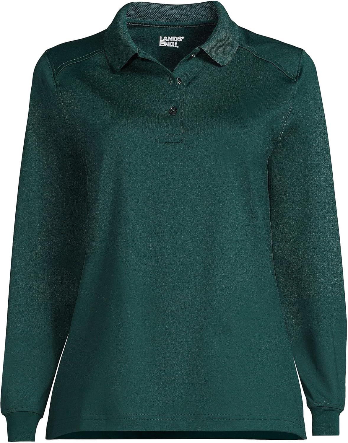 imageLands End School Uniform Womens Long Sleeve Rapid Dry Polo ShirtEvergreen