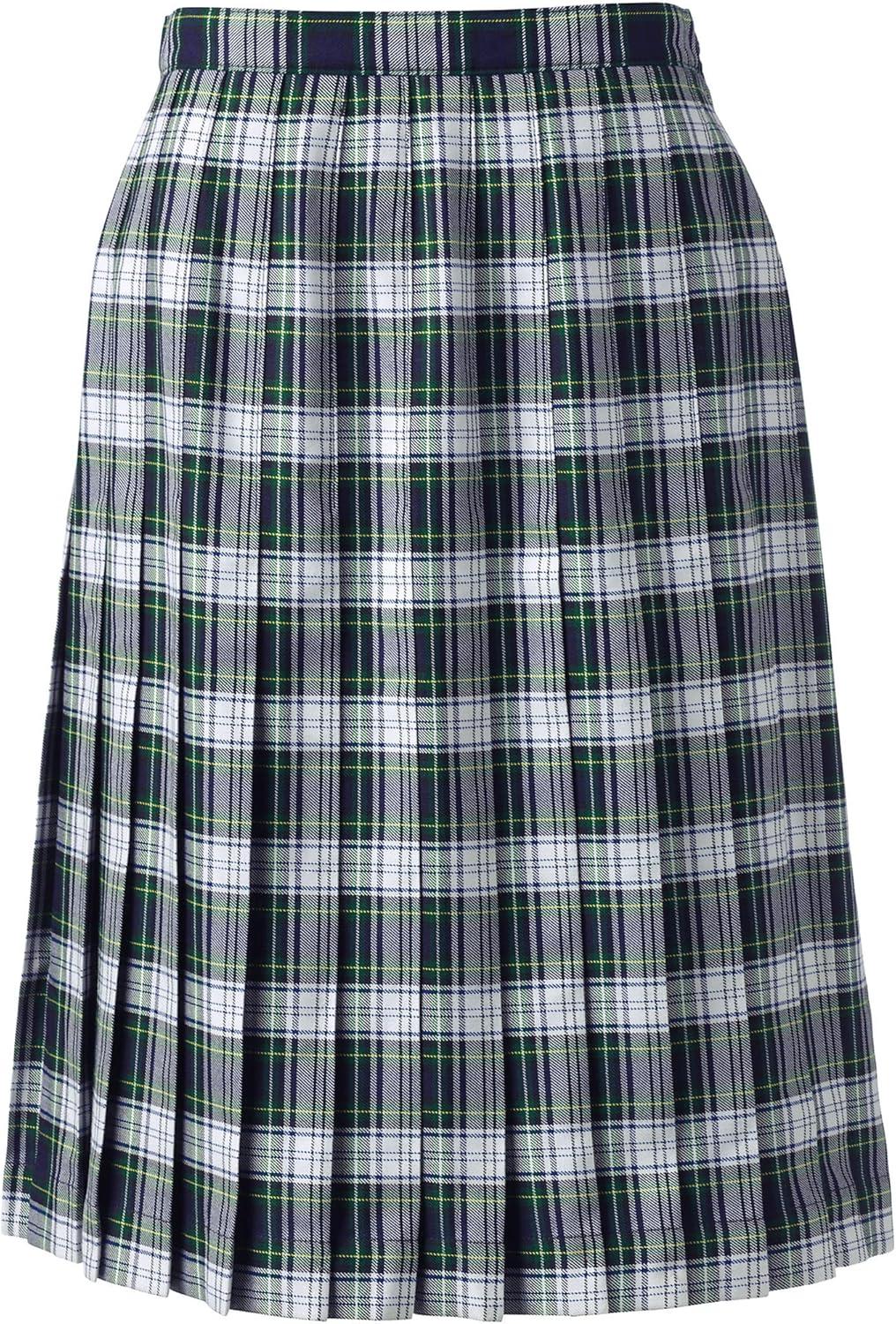 imageLands End School Uniform Womens Plaid Pleated Skirt Below The KneeWhite Plaid
