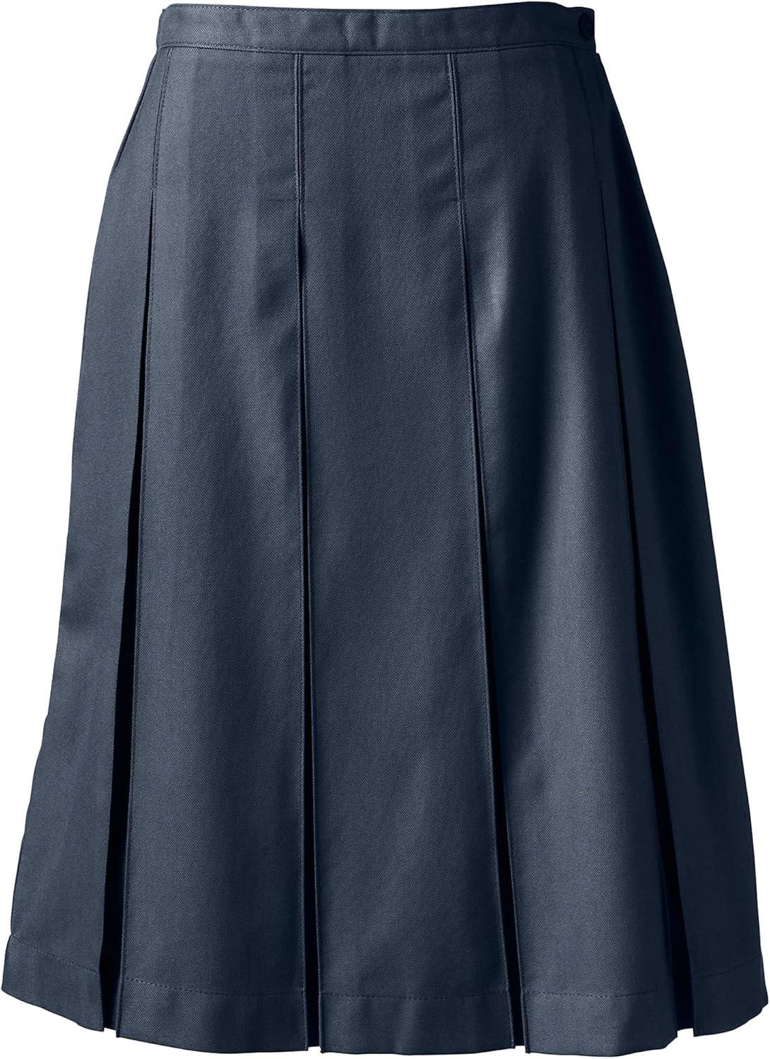 imageLands End School Uniform Womens Solid Box Pleat Skirt Below The KneeClassic Navy