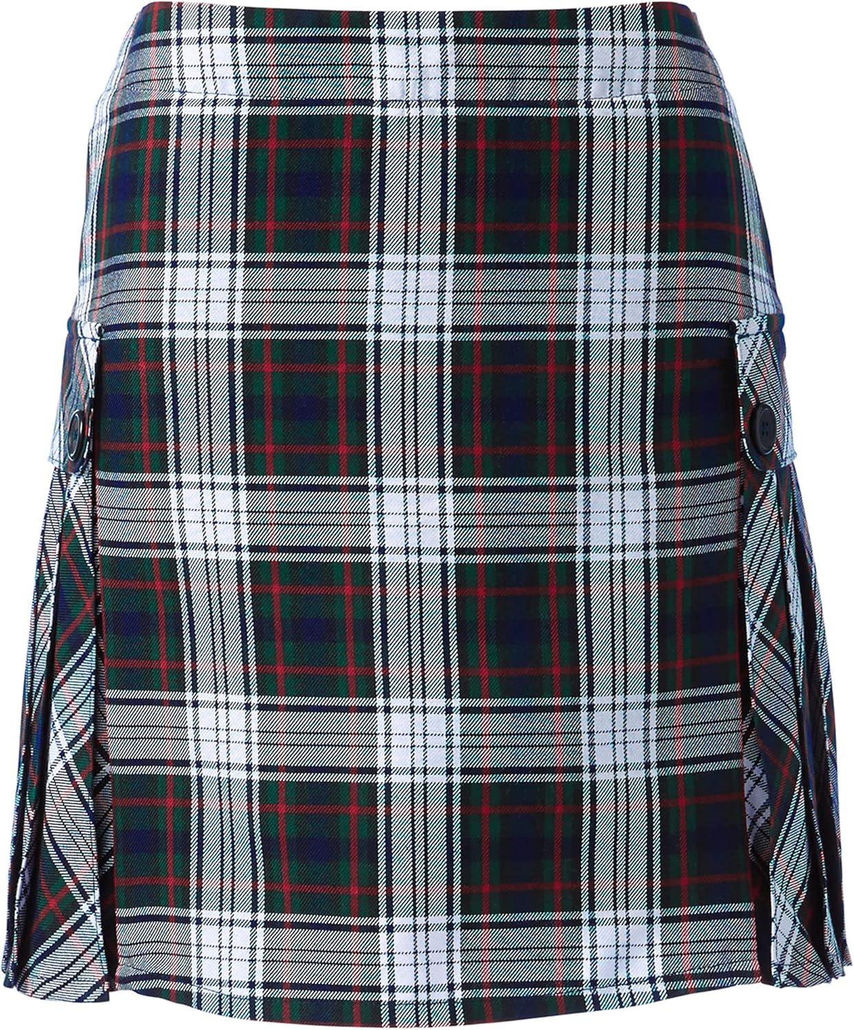 imageLands End School Uniform Young Womens Side Pleat Plaid Skort Above The KneeEvergreenWhite Plaid