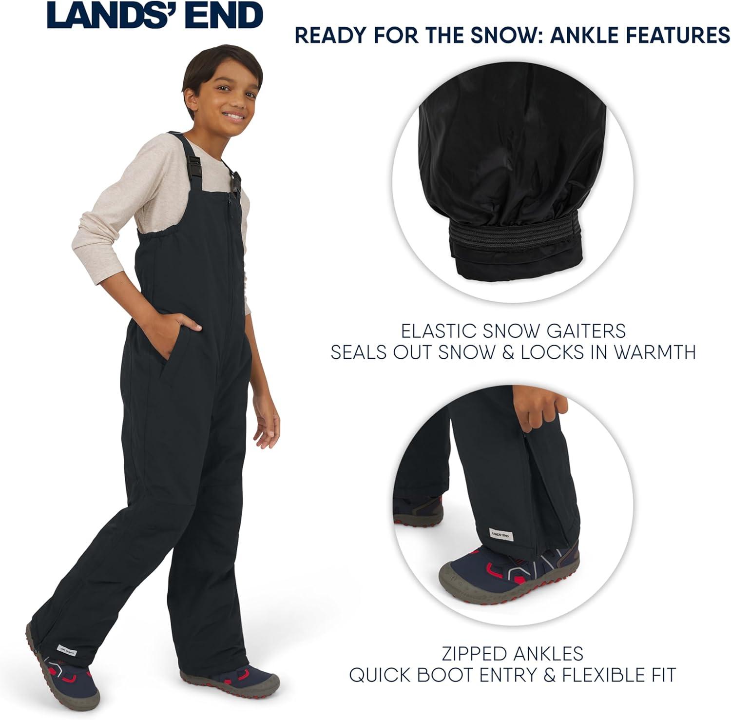 imageLands End Unisex Kids Squall Waterproof Adjustable Insulated Iron Knee Snow Bib OverallsBlack