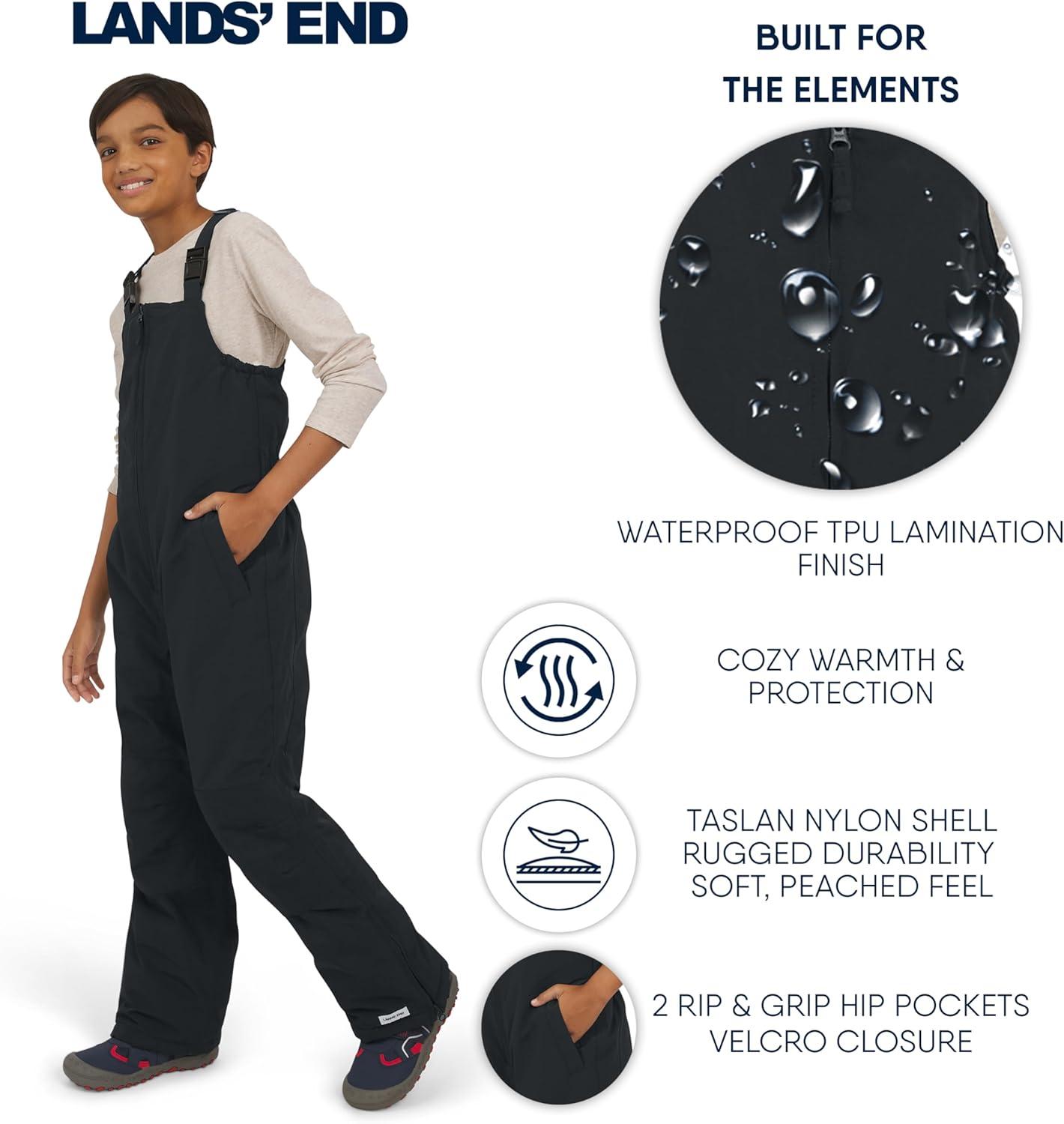 imageLands End Unisex Kids Squall Waterproof Adjustable Insulated Iron Knee Snow Bib OverallsBlack