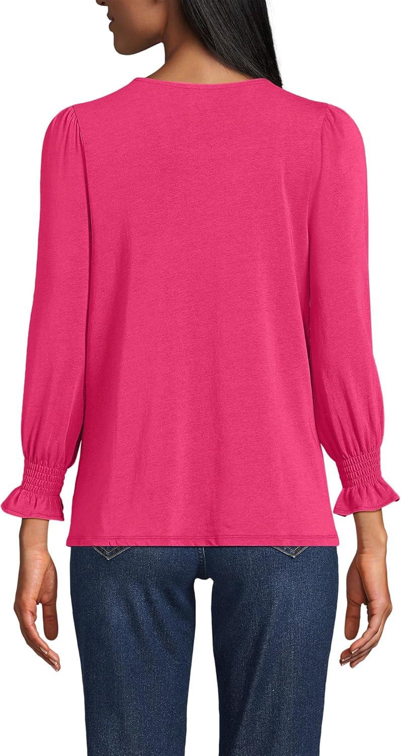 imageLands End Womens 34 Sleeve Lightweight Jersey Button Front TopSpiced Rhubarb