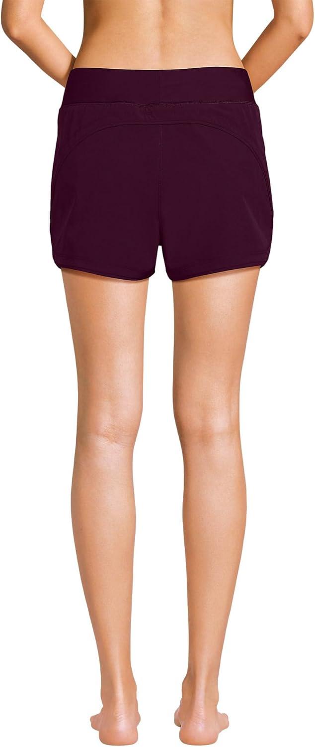 imageLands End Womens 3quot Quick Dry Elastic Waist Board Shorts Swim Coverup Shorts with PantyDark Wine